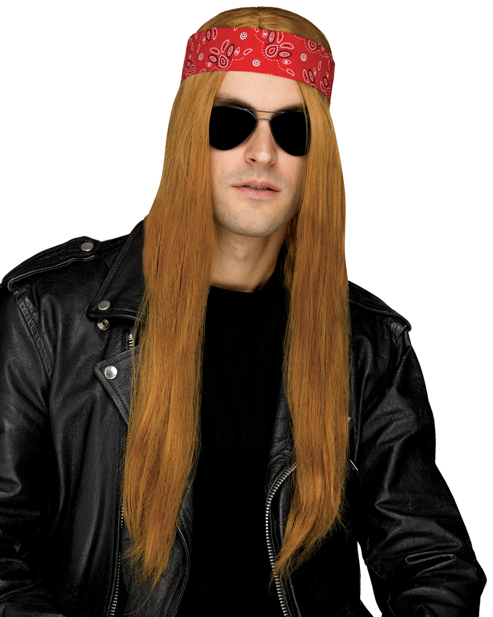 Adults 80's Grunge Punk Rock Rocker Bandana Long Brown Wig Costume