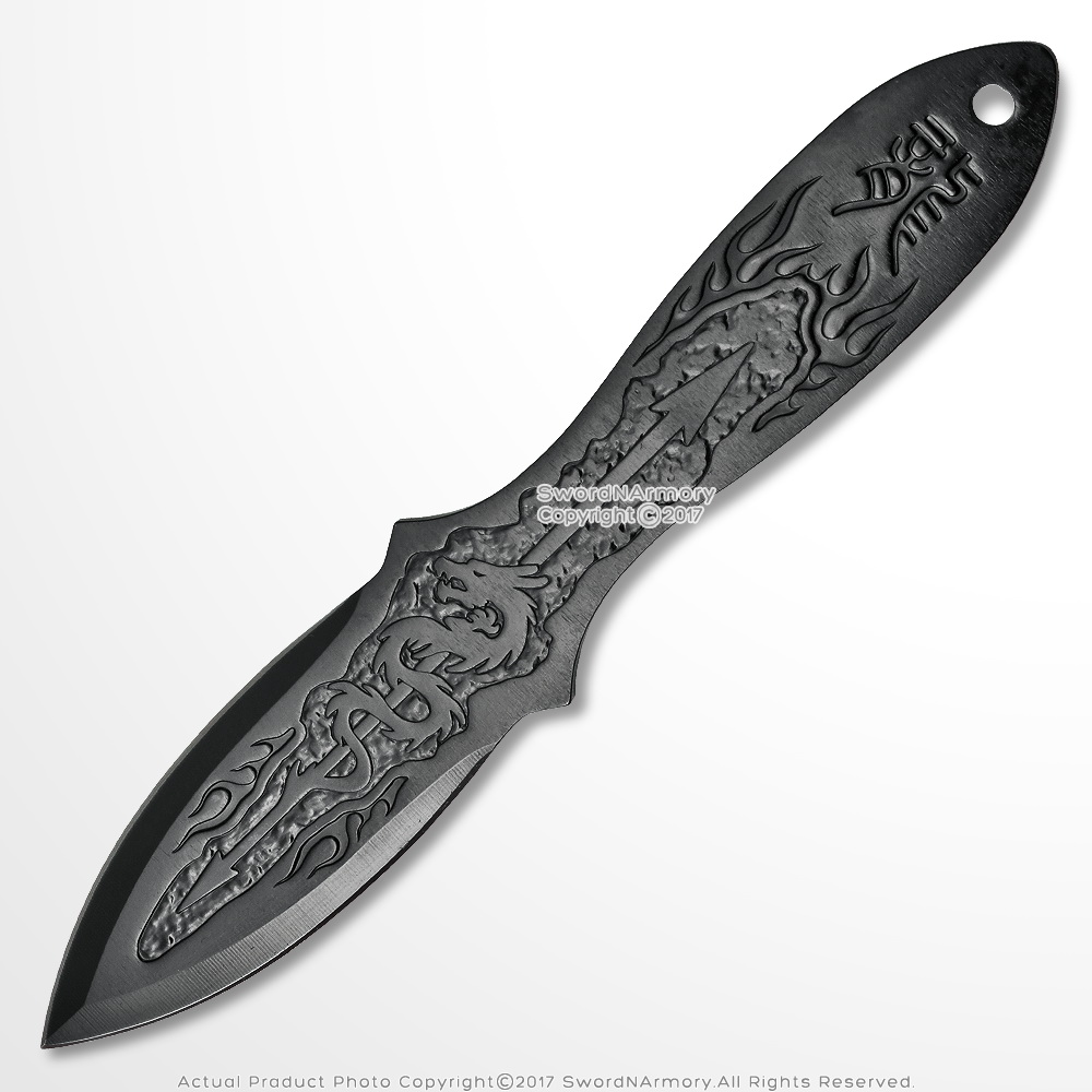 9" or 6.5" 3 Pcs Fixed Blade Throwing Knife Set with Dragon Engraved Full Tang - Bild 13 von 25