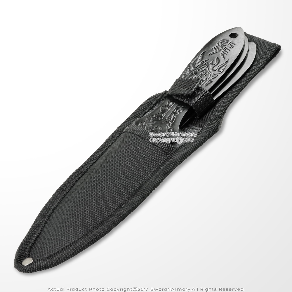 9" or 6.5" 3 Pcs Fixed Blade Throwing Knife Set with Dragon Engraved Full Tang - Bild 14 von 25