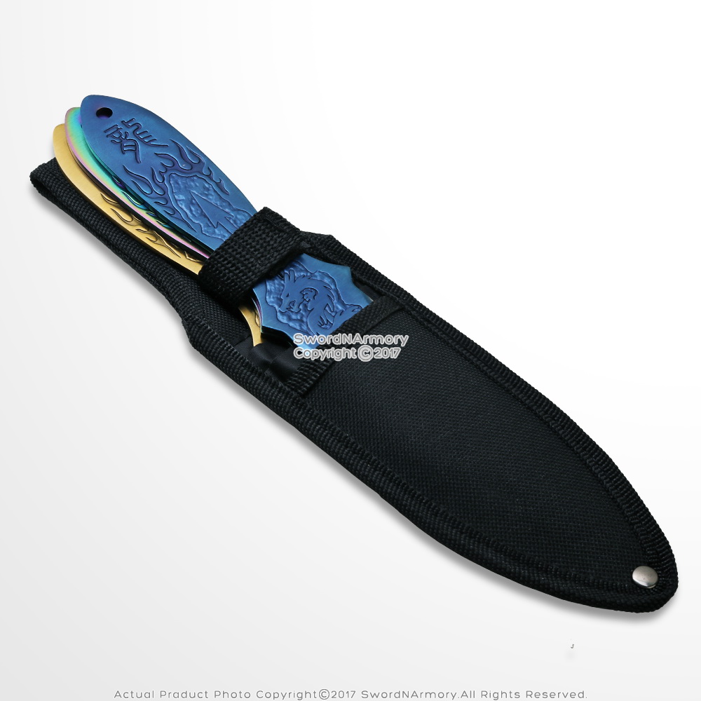 9" or 6.5" 3 Pcs Fixed Blade Throwing Knife Set with Dragon Engraved Full Tang - Bild 8 von 25