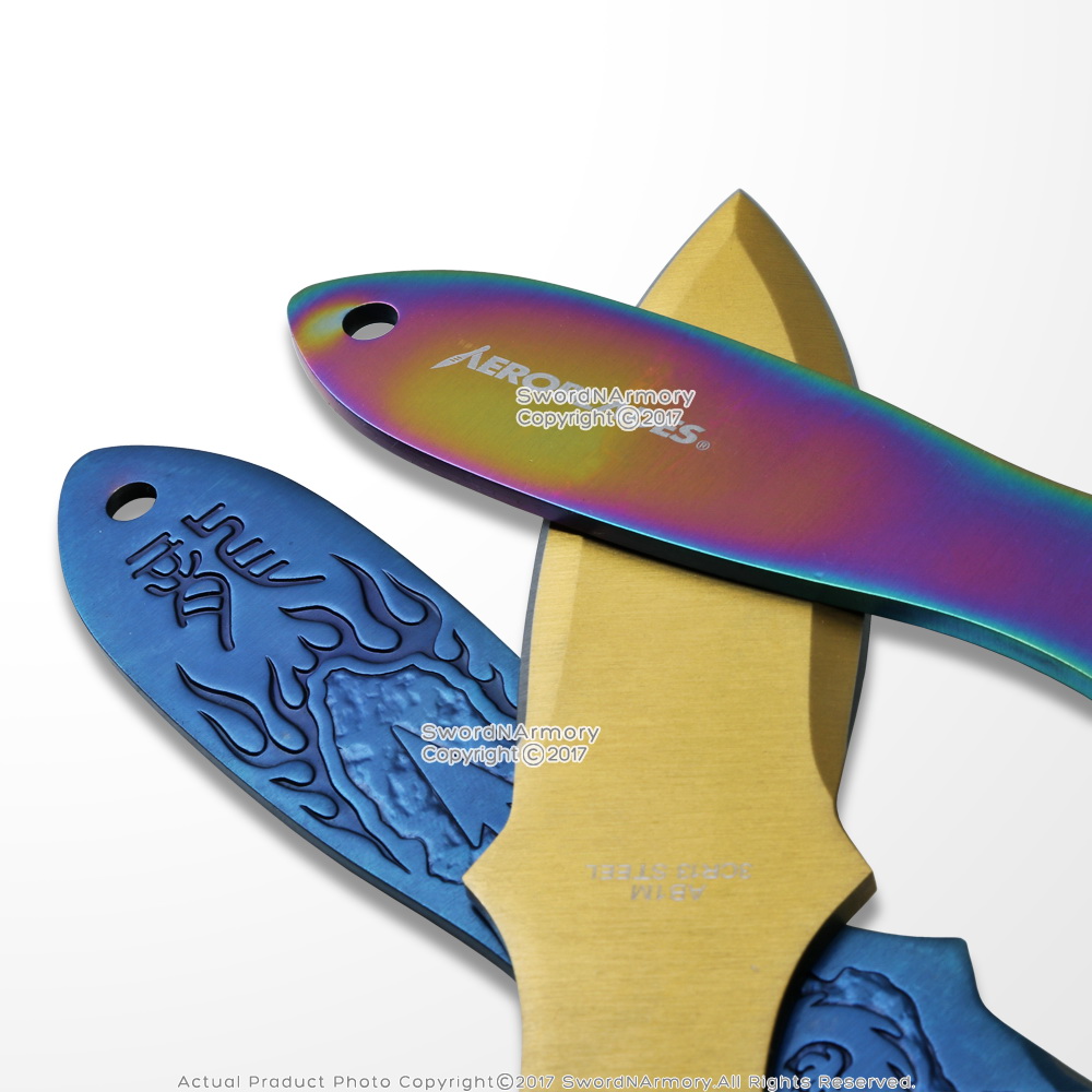 9" or 6.5" 3 Pcs Fixed Blade Throwing Knife Set with Dragon Engraved Full Tang - Bild 9 von 25