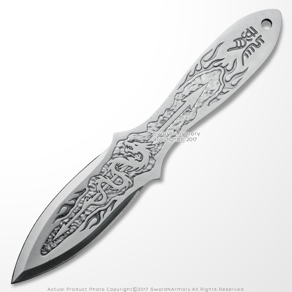 9" or 6.5" 3 Pcs Fixed Blade Throwing Knife Set with Dragon Engraved Full Tang - Bild 17 von 25
