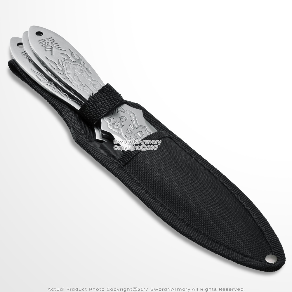 9" or 6.5" 3 Pcs Fixed Blade Throwing Knife Set with Dragon Engraved Full Tang - Bild 19 von 25