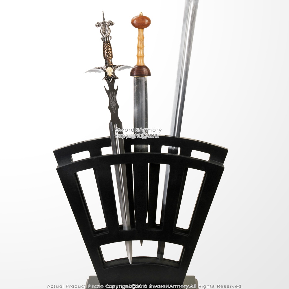 Medieval 9 Sword Vertical Display Stand Black Wooden Case Set eBay