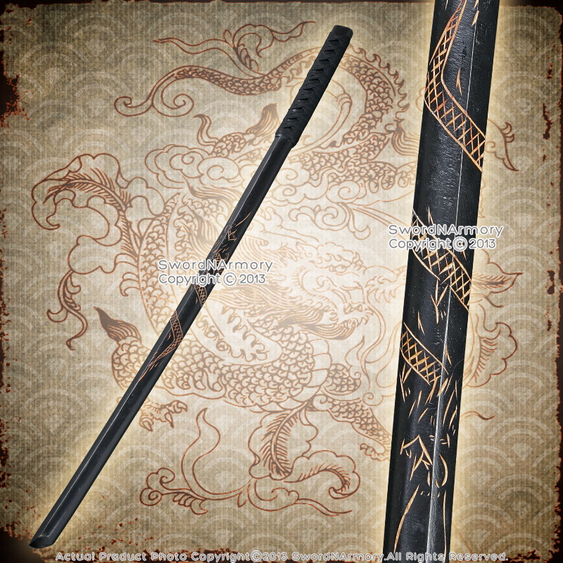 Single 40/" Dragon Datio Bokken Kendo Practice Wood Sword with Black Cord Wrap