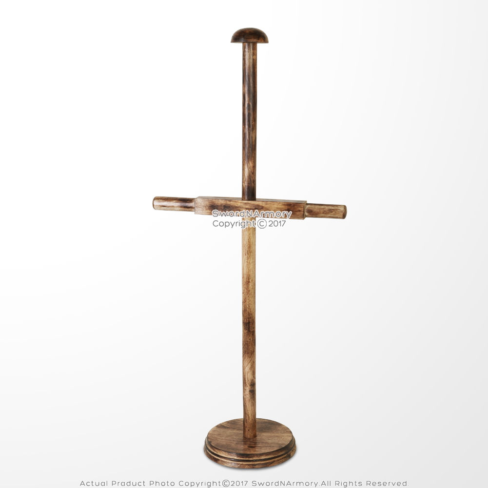 Wooden Display Stand for Medieval Style Roman Body Armor Helmet Natural