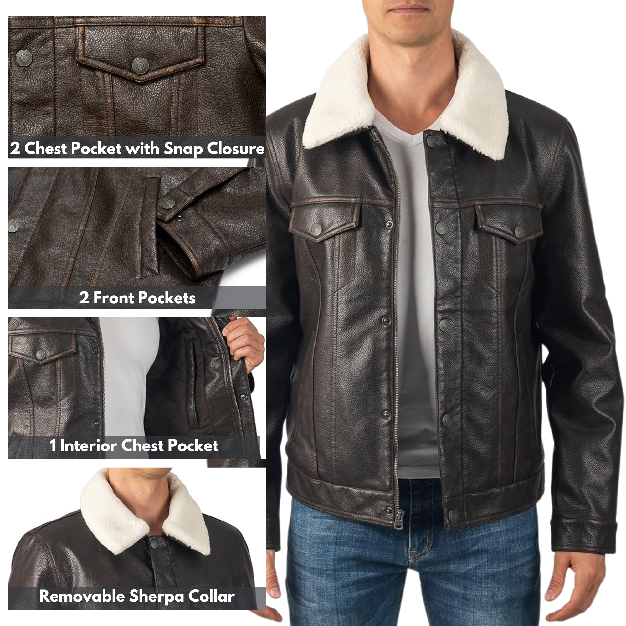 Alpine Swiss Aaron Mens Trucker Jacket | Sherpa Lined Faux Leather 