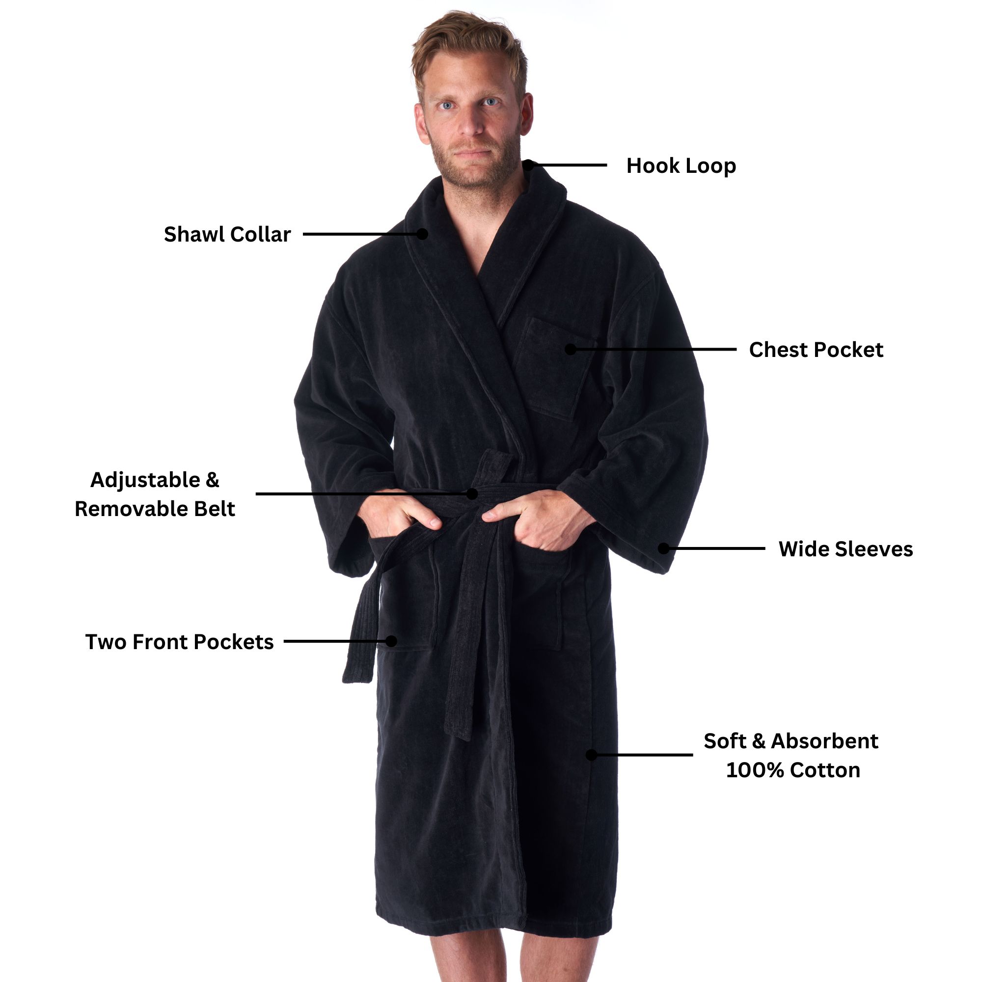 Alpine Swiss Pure Cotton Men Terry Cloth Bathrobe Super Absorbent Hotel Spa Robe - Picture 14 of 31