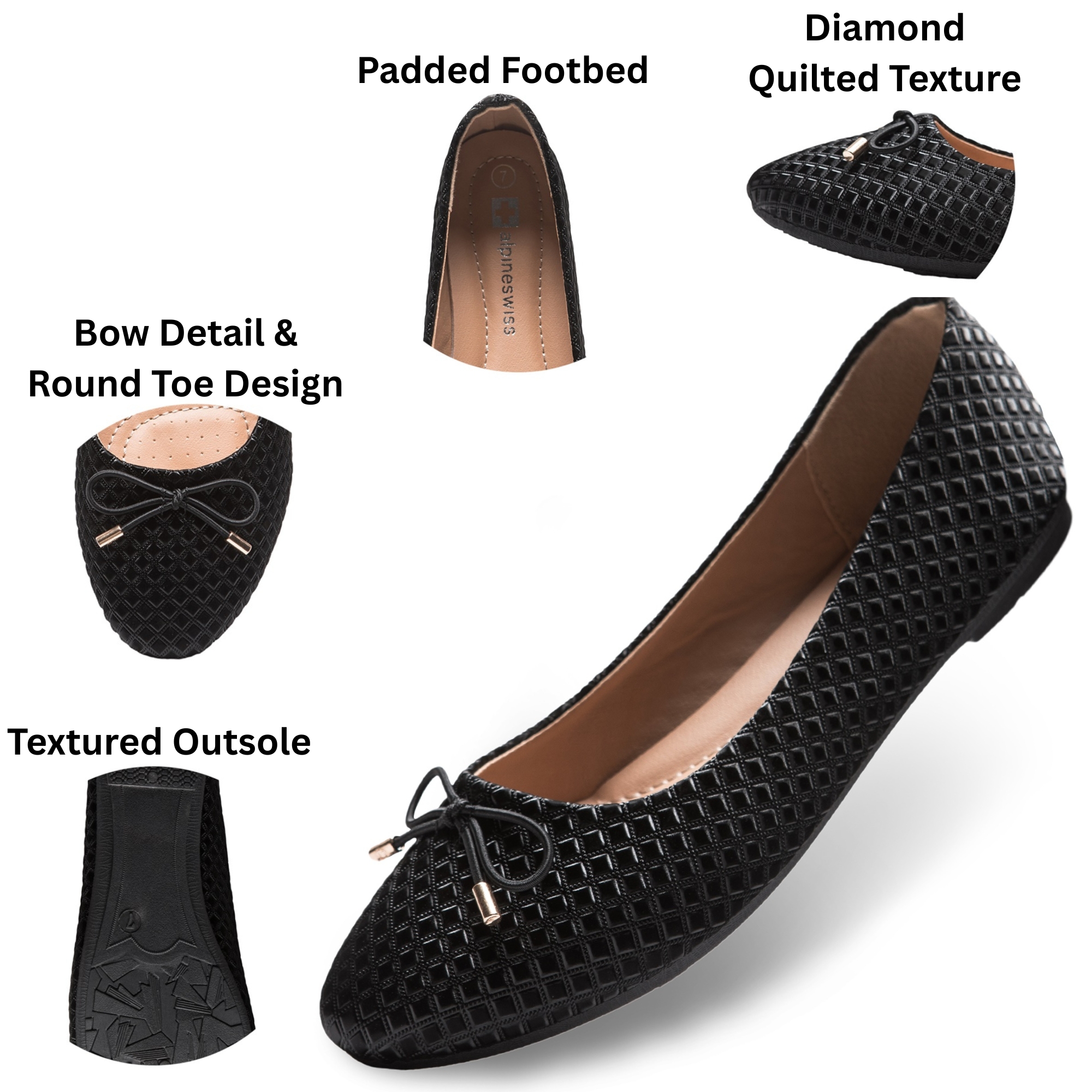 Alpine Swiss Claire Ballet Flats, Classic Round Toe Slip on Shoes for Women
