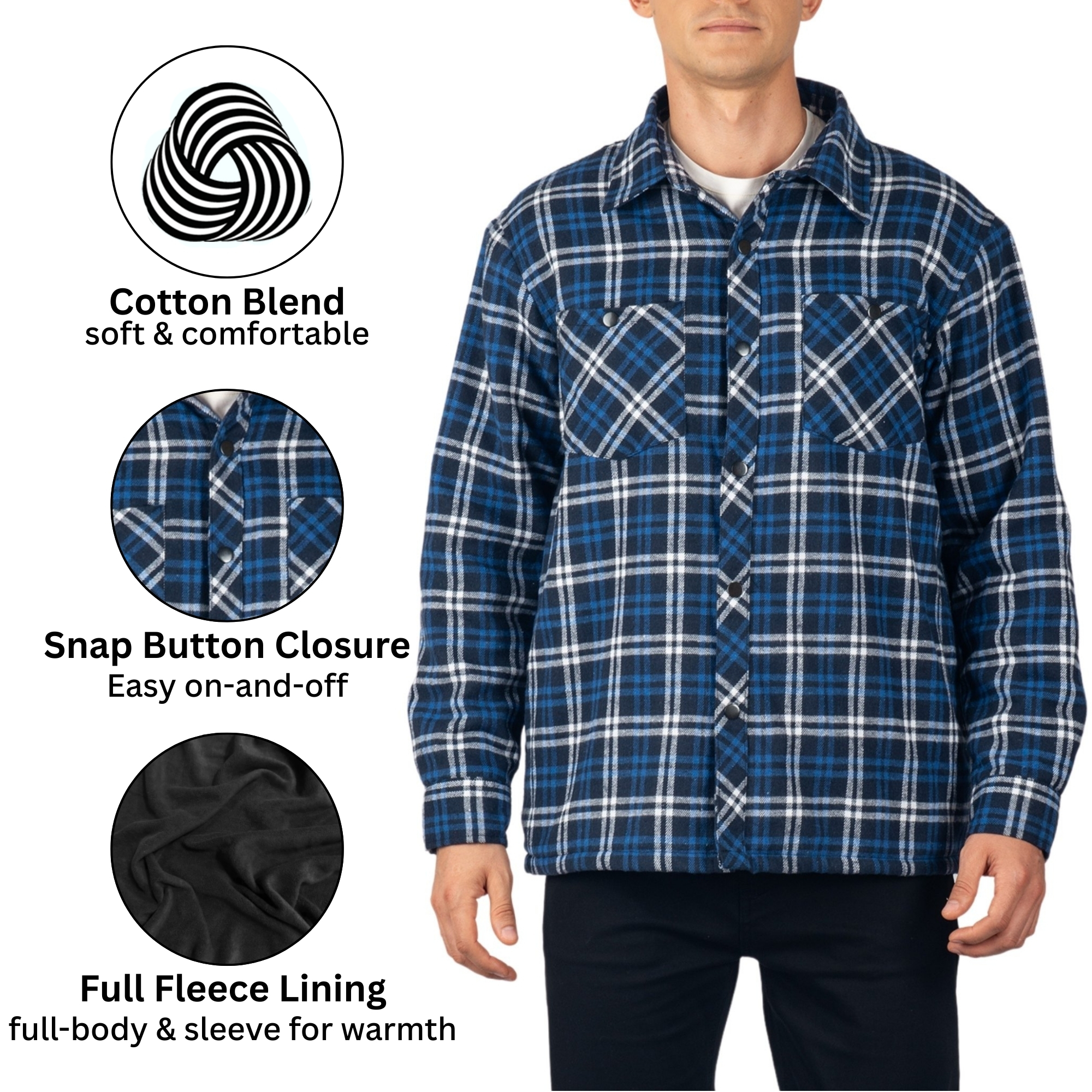 Alpine Swiss Josh Mens Fleece Flannel Jacket Warm Snap Button Plaid Shacket - Picture 25 of 31