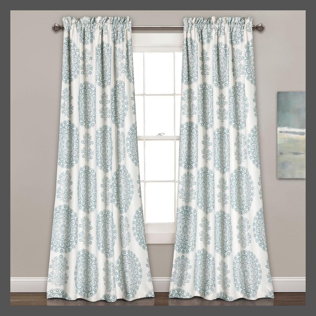 Set of 2 Evelyn Medallion Rod Pocket Light Filtering Window Curtain Panels