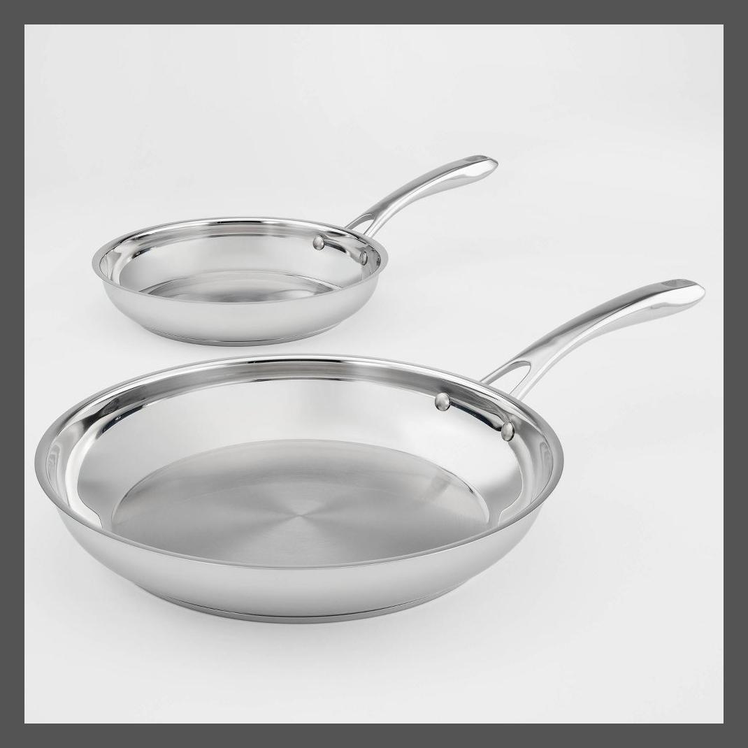 Cuisinart 2PC Stainless Steel Fry Pan Set 500F 3.2QT Silver 10″ &