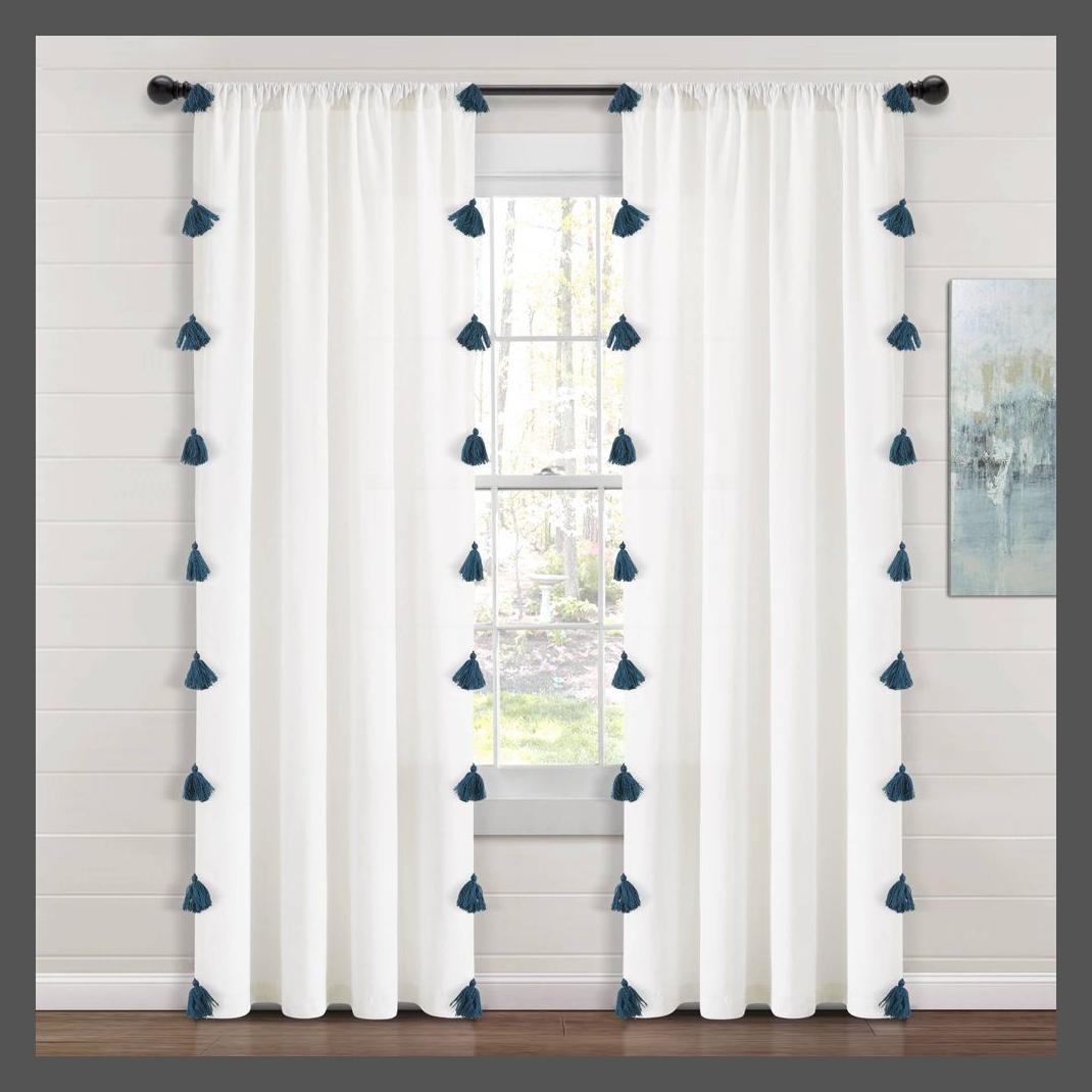 Boho Faux Linen Texture Tassel Rod Pocket Window Curtain Panels