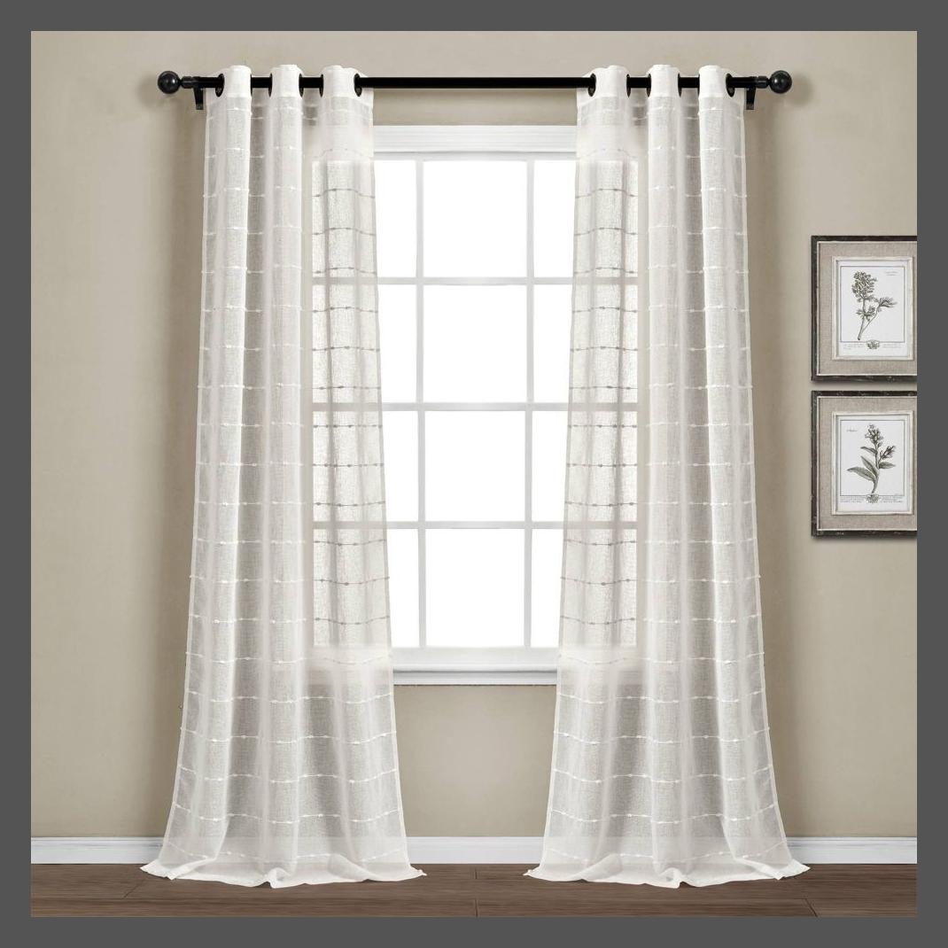 Set of 2 Farmhouse Textured Grommet Sheer Window Curtain Panels – Lush