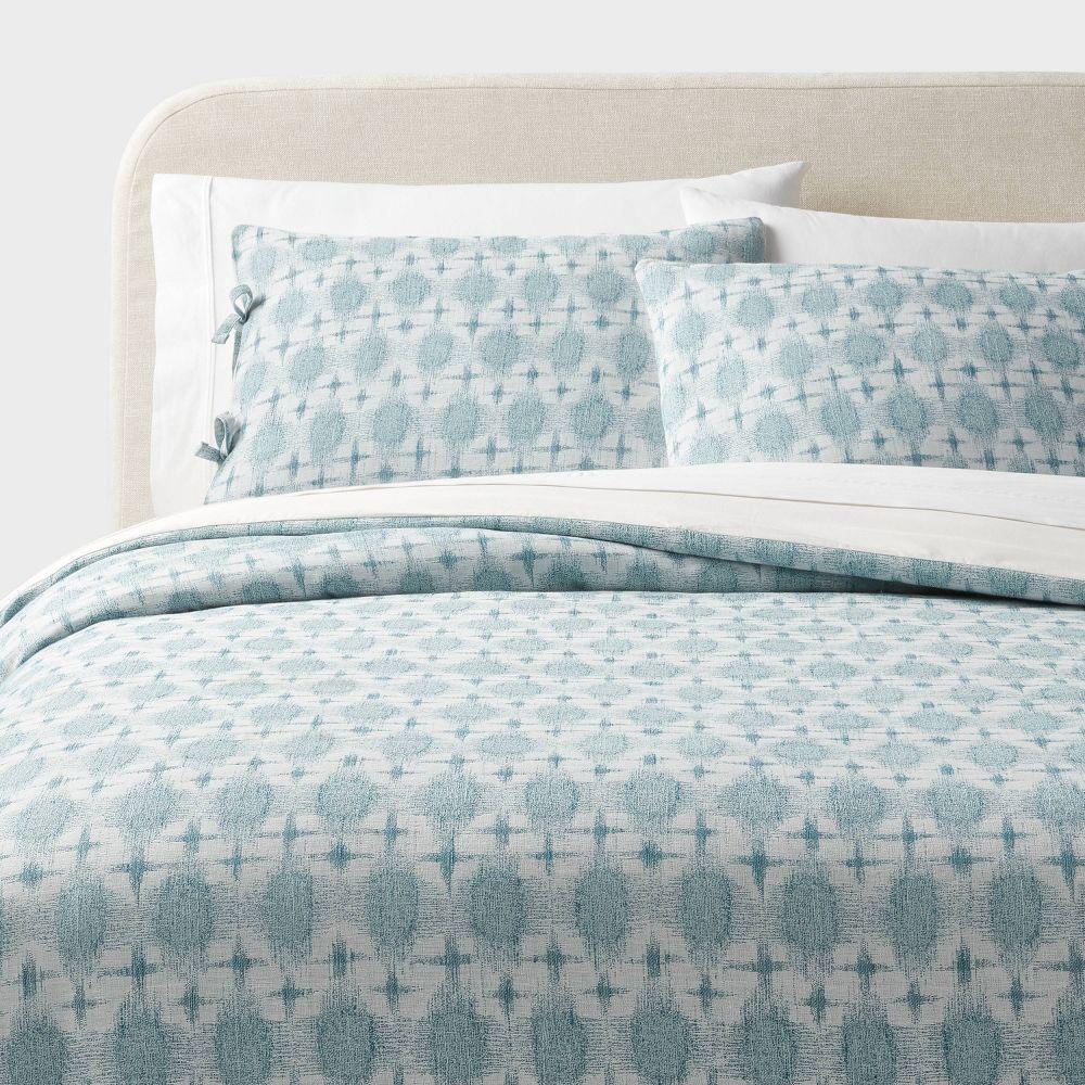 Threshold Duvet Cover Set Cotton Slub Boho Ikat, Ivory Blue, Full/Queen