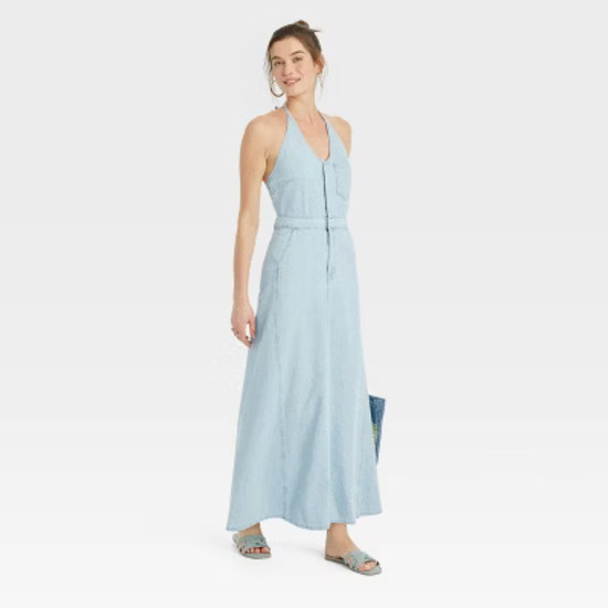 Universal Thread Women's Halter Summer Denim Maxi Dress - Picture 14 of 43
