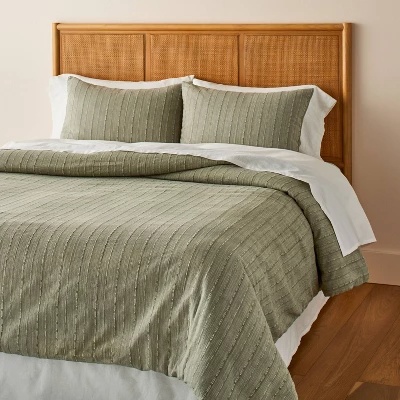 3pc King Washed Loop Stripe Duvet Cover Bedding Set Sage Green -