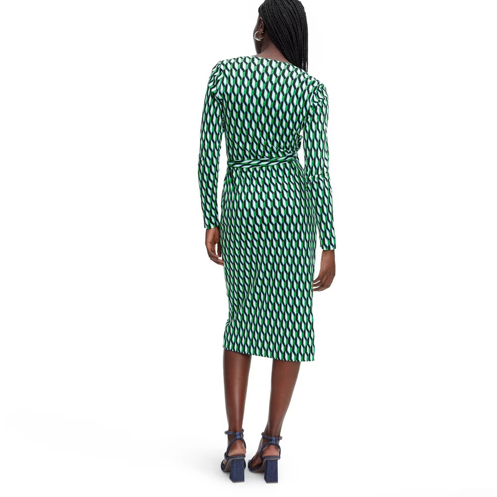 Diane von Furstenberg Women's Midi Wrap Dress Deep V-Neck Long Sleeve - Picture 16 of 22