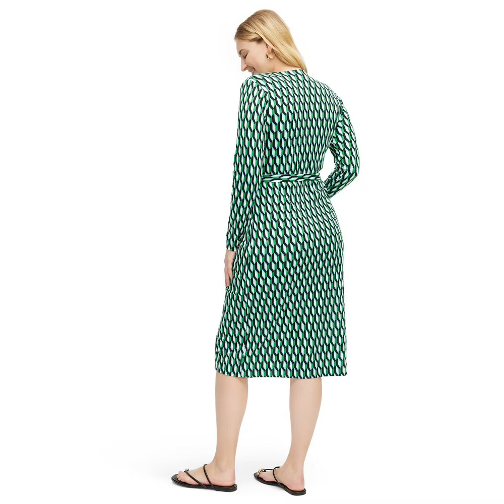 Diane von Furstenberg Women's Midi Wrap Dress Deep V-Neck Long Sleeve - Picture 12 of 22