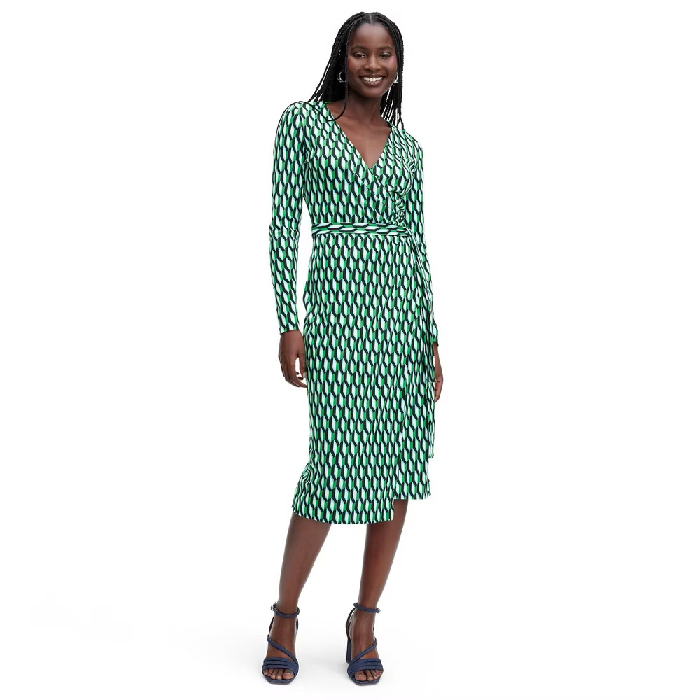 Diane von Furstenberg Women's Midi Wrap Dress Deep V-Neck Long Sleeve - Picture 15 of 22