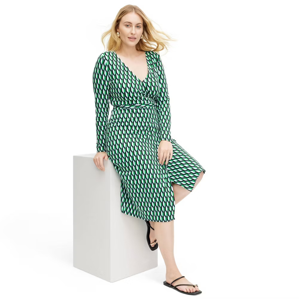 Diane von Furstenberg Women's Midi Wrap Dress Deep V-Neck Long Sleeve - Picture 13 of 22