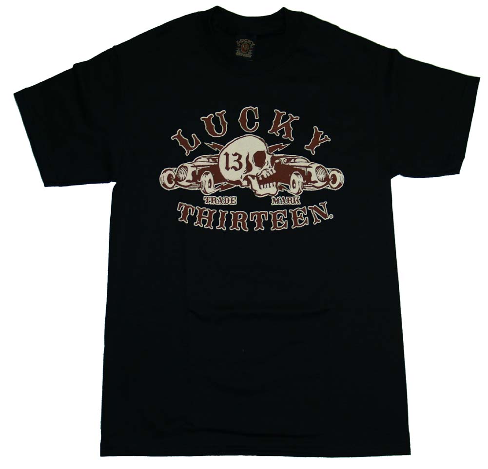 Lucky-13-Brand-Flat-Out-Hot-Rod-Skull-T-Shirt-Tee