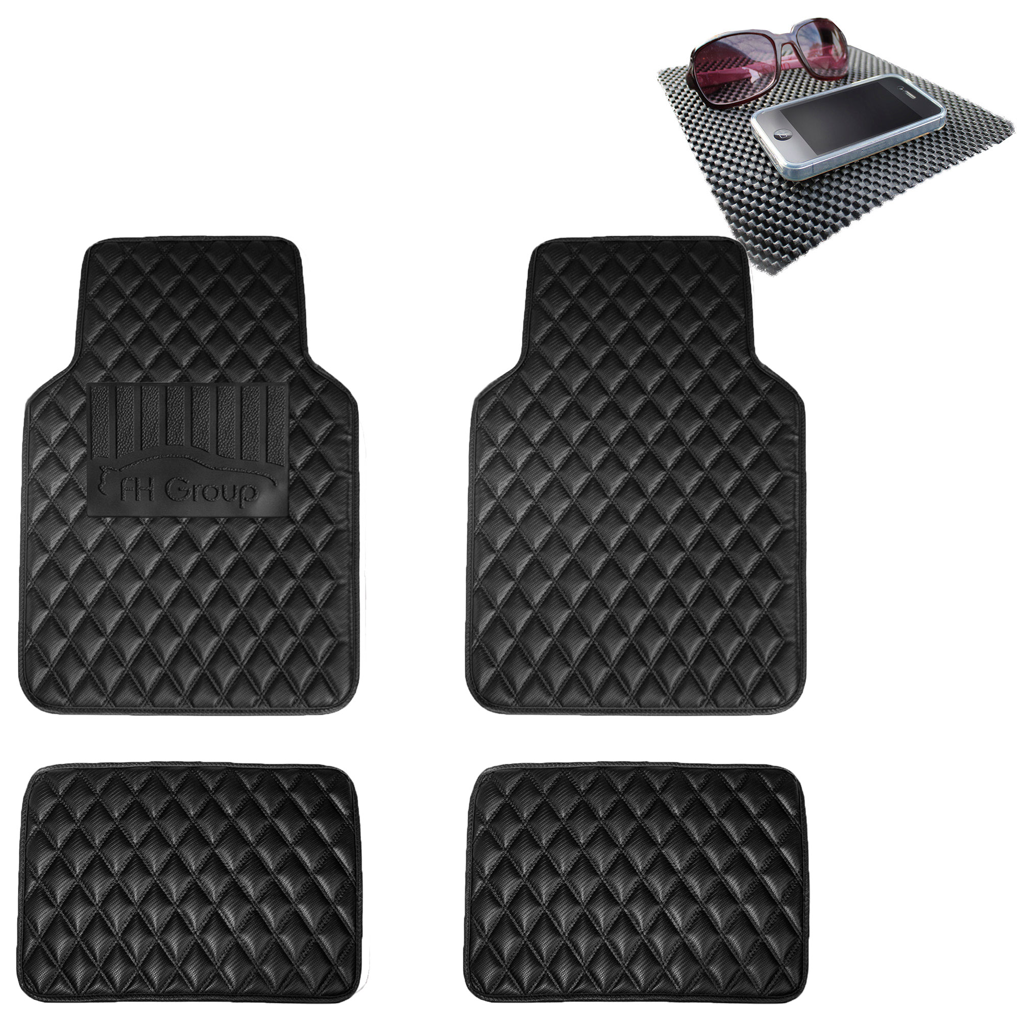 Universal Floor Mats Full Set Leather Carbon Black Diamond W Dash