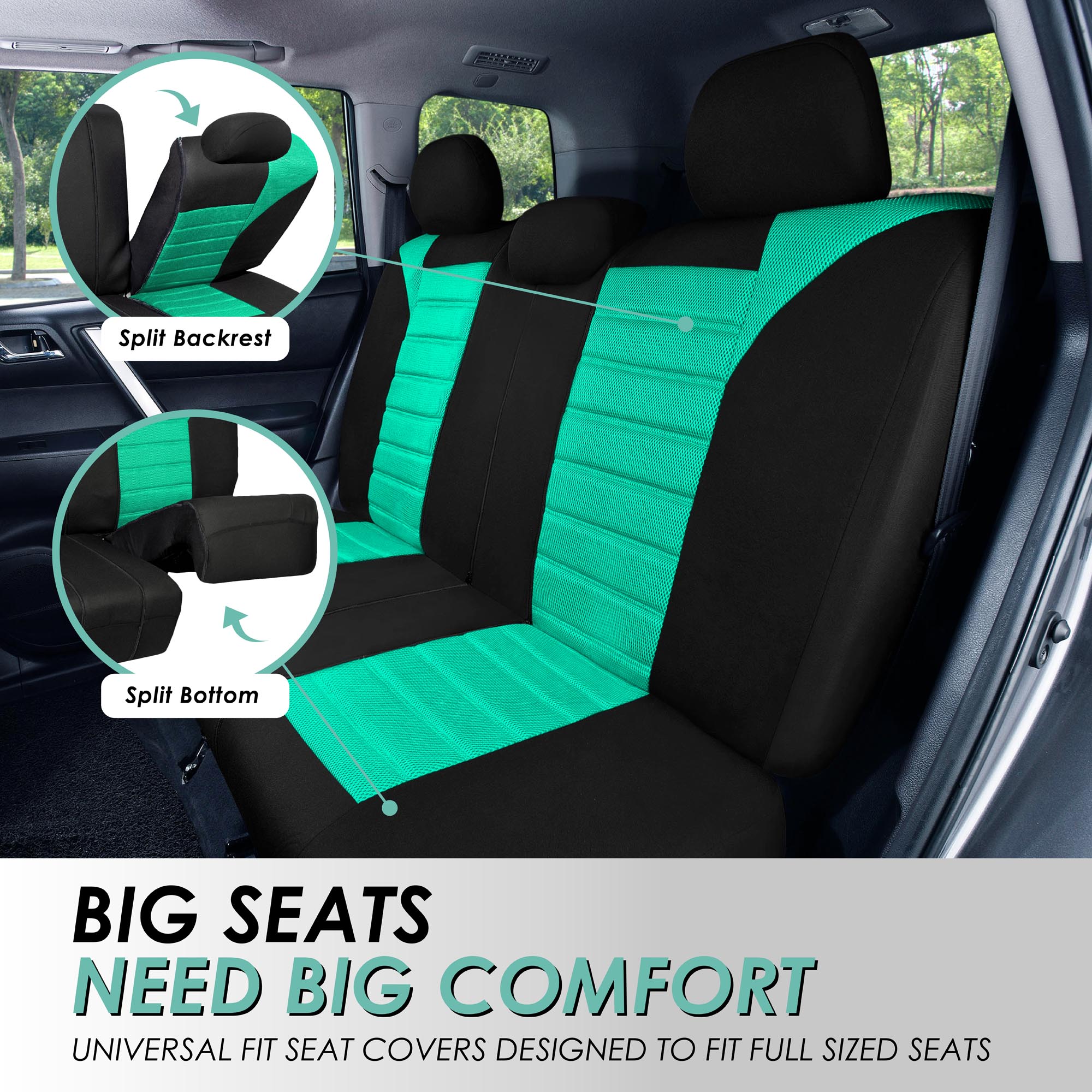 FH Group Universal Fit 3Row Car Seat Covers for SUV 3D Mesh - 7 Seaters Full Set - Bild 53 von 80