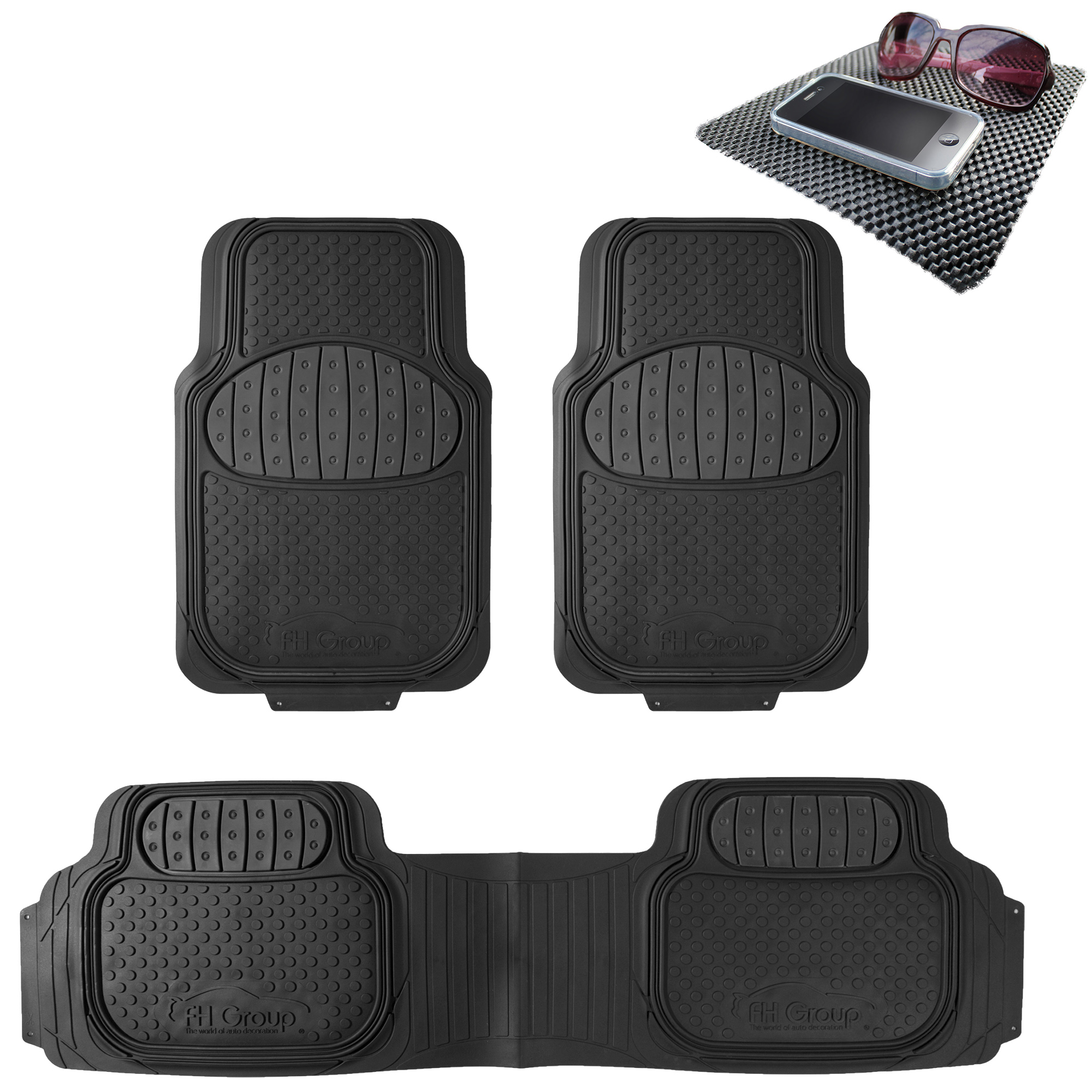 Universal Floor Mats for Auto Car SUV Van Carpet Liner Black w// Black Dash Mat