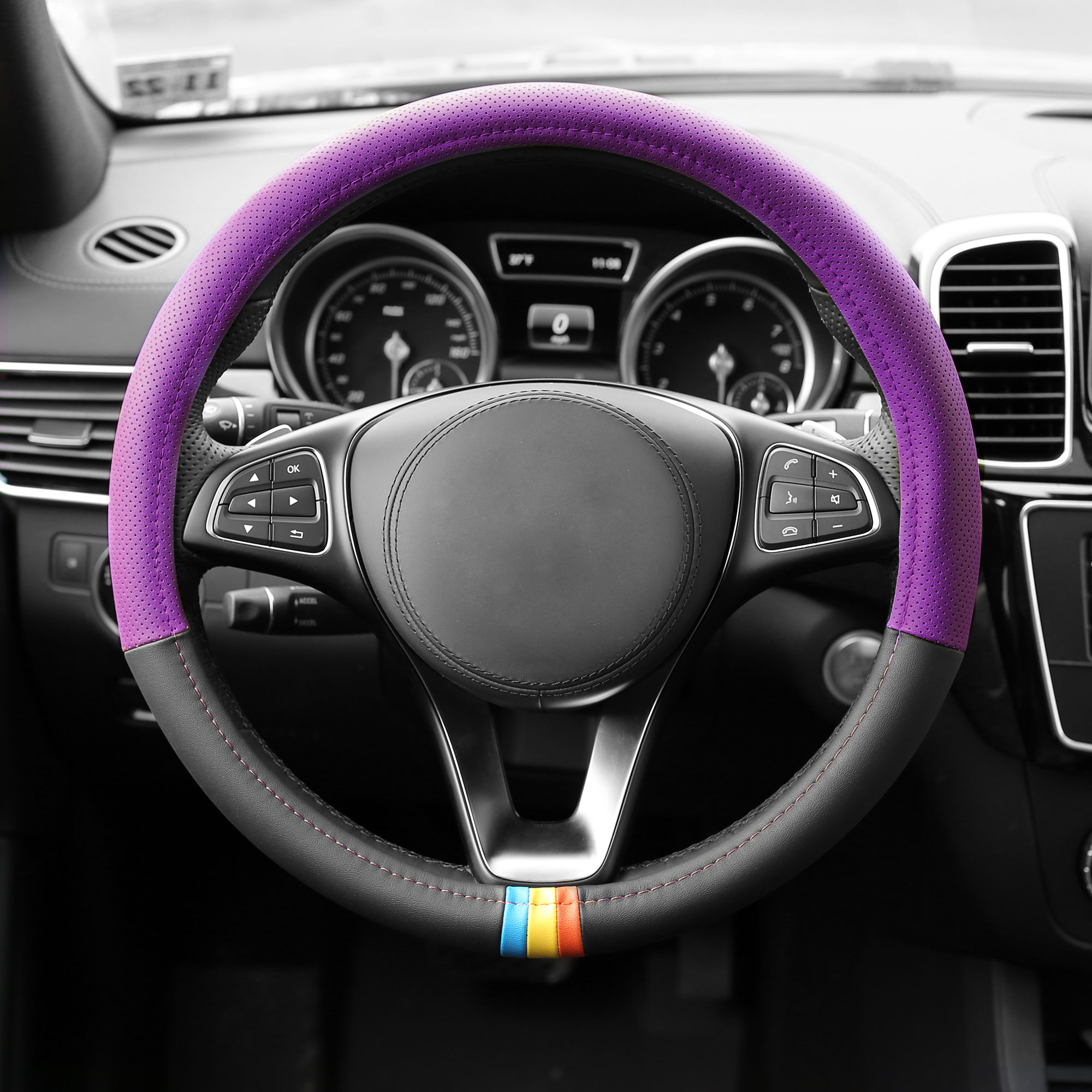Cubierta de volante de coche de cuero de microfibra FH Group Spectrum se adapta a 14,5" - 15,5" - Imagen 13 de 30