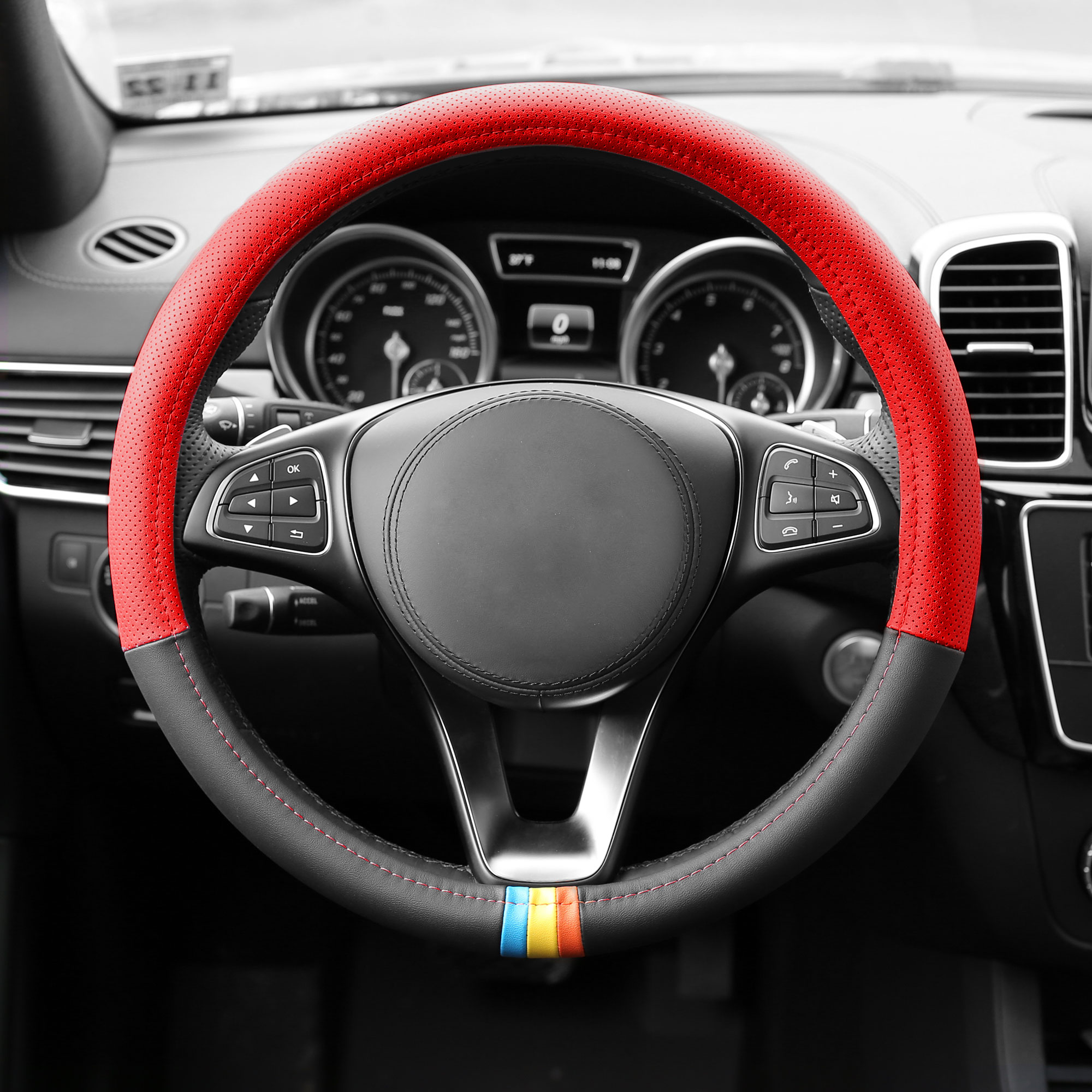 Cubierta de volante de coche de cuero de microfibra FH Group Spectrum se adapta a 14,5" - 15,5" - Imagen 19 de 30