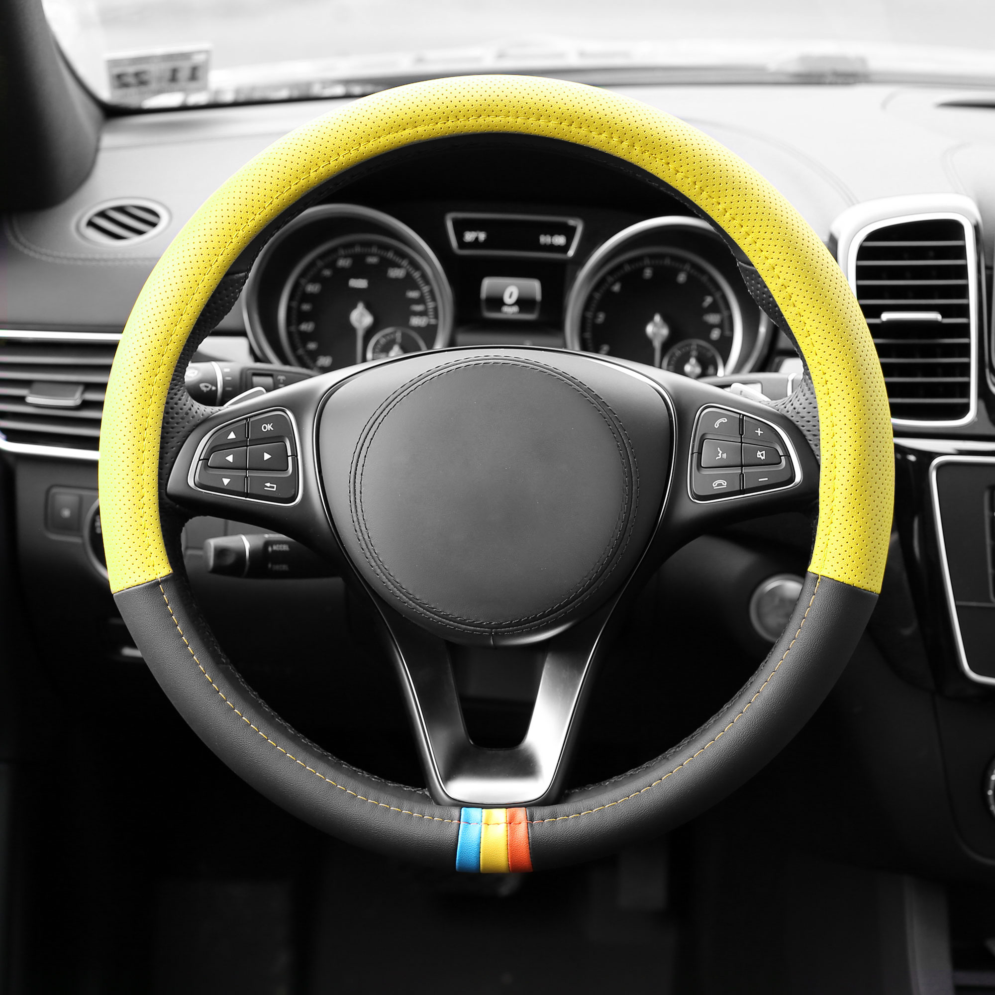 Cubierta de volante de coche de cuero de microfibra FH Group Spectrum se adapta a 14,5" - 15,5" - Imagen 25 de 30