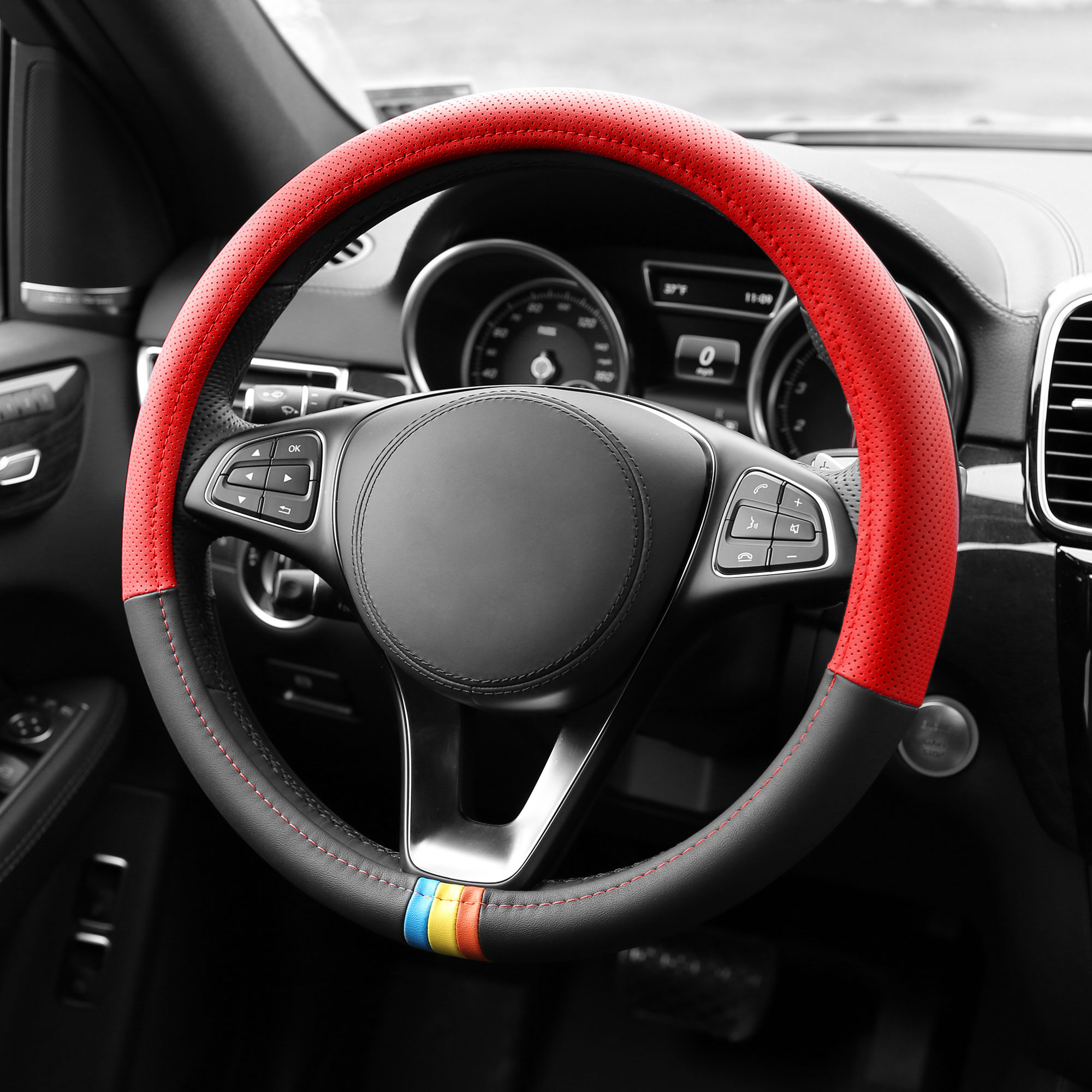 Cubierta de volante de coche de cuero de microfibra FH Group Spectrum se adapta a 14,5" - 15,5" - Imagen 21 de 30