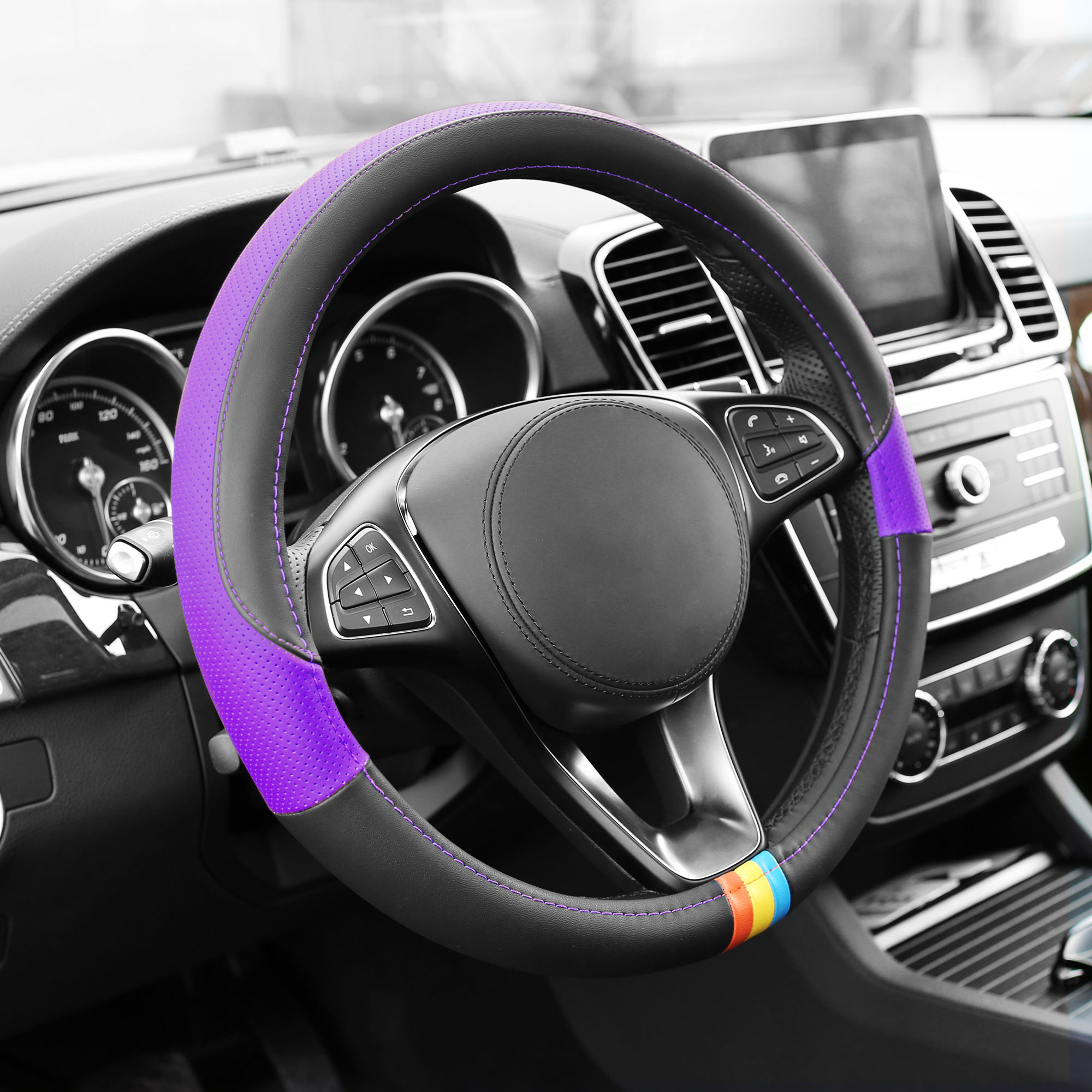 Cubierta de volante de coche de cuero de microfibra FH Group Spectrum se adapta a 14,5" - 15,5" - Imagen 16 de 30