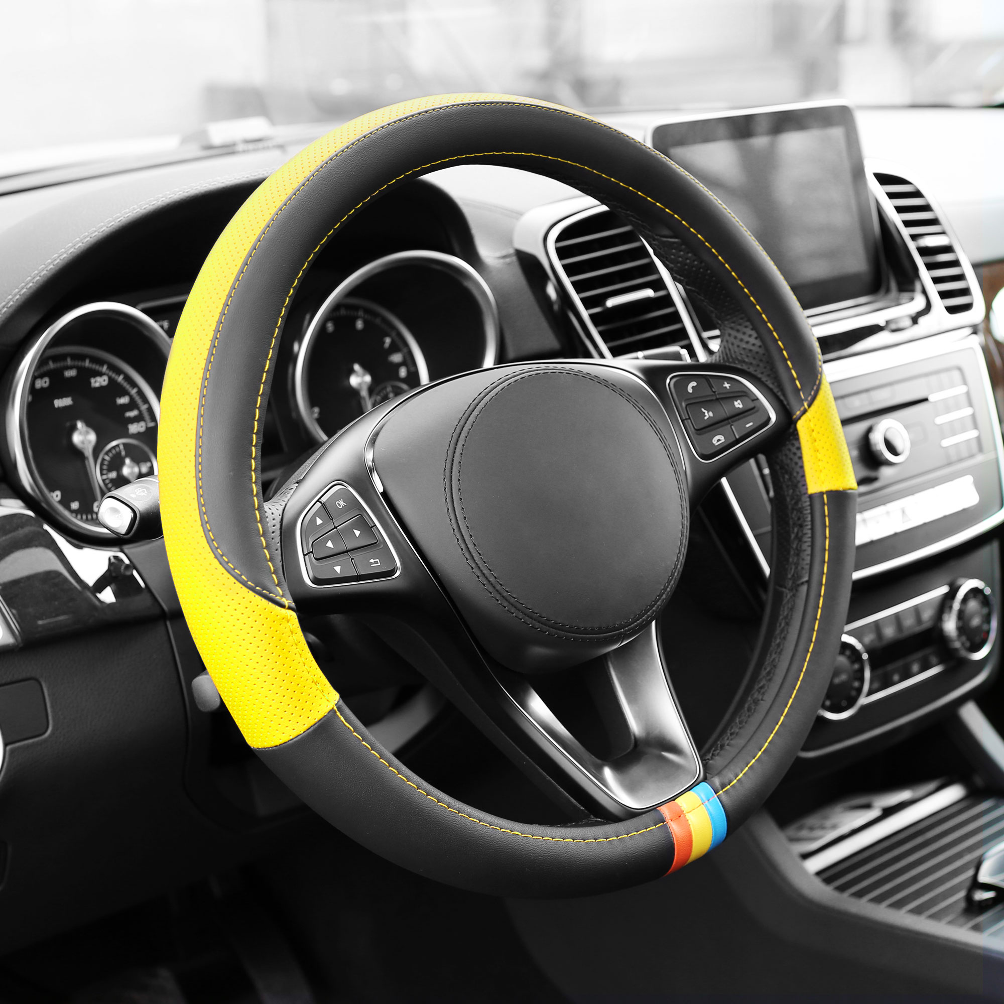 Cubierta de volante de coche de cuero de microfibra FH Group Spectrum se adapta a 14,5" - 15,5" - Imagen 28 de 30