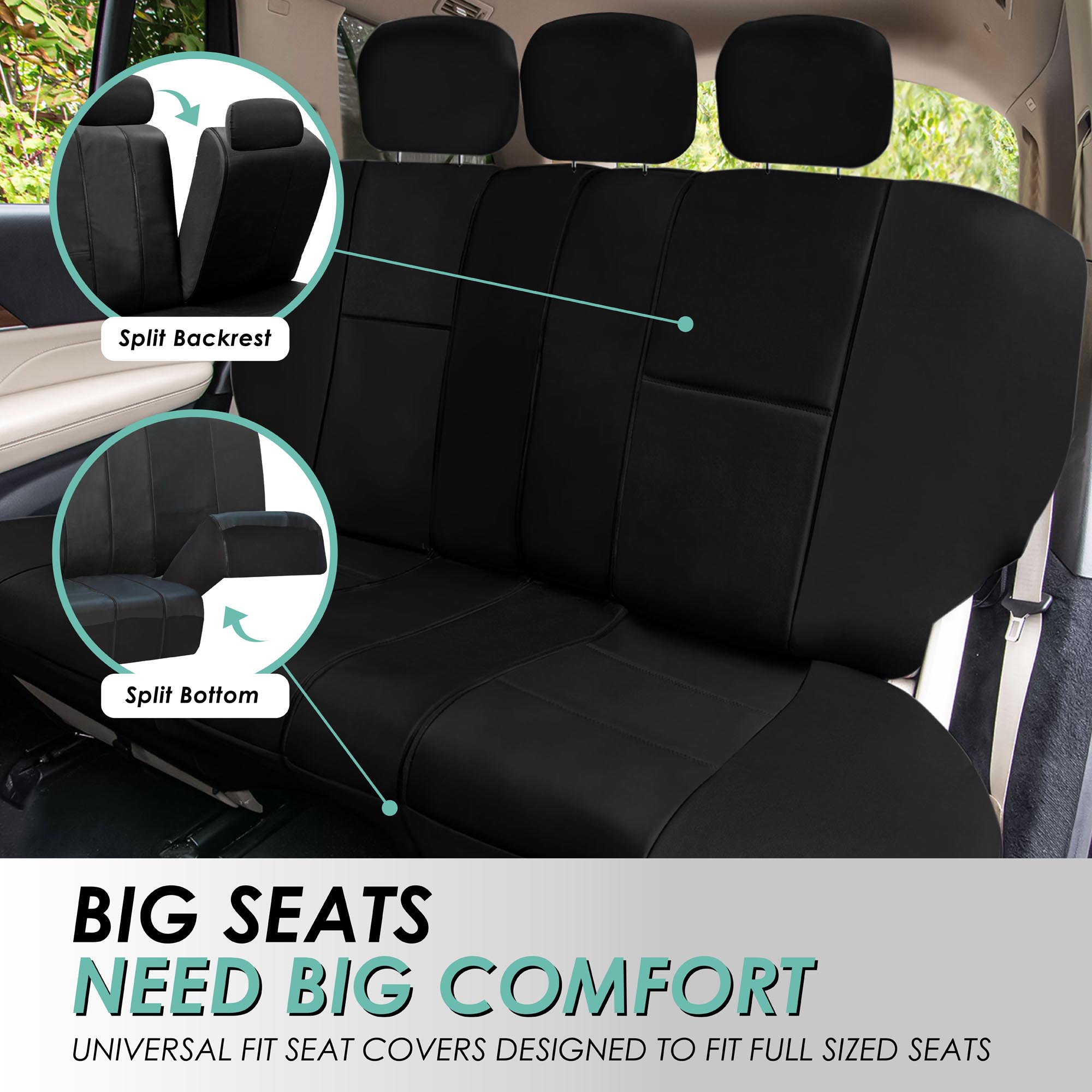 FH Group Universal Fit PU Leather Car Seat Covers for Truck SUV Van - Front Set - Picture 8 of 34