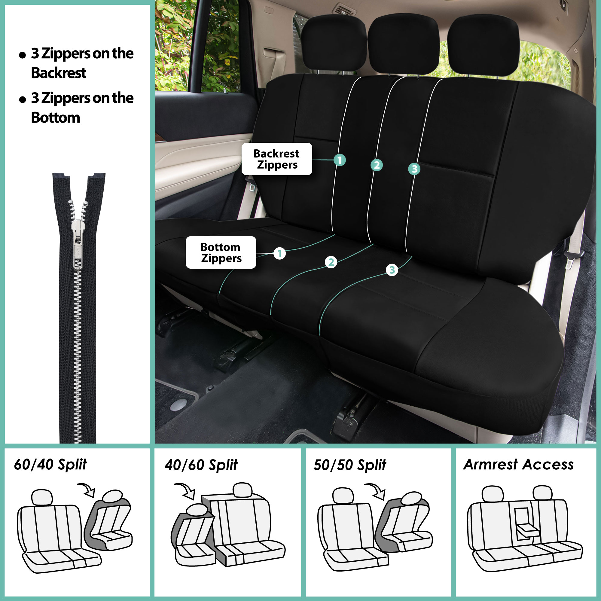 FH Group Universal Fit PU Leather Car Seat Covers for Truck SUV Van - Front Set - Picture 6 of 34