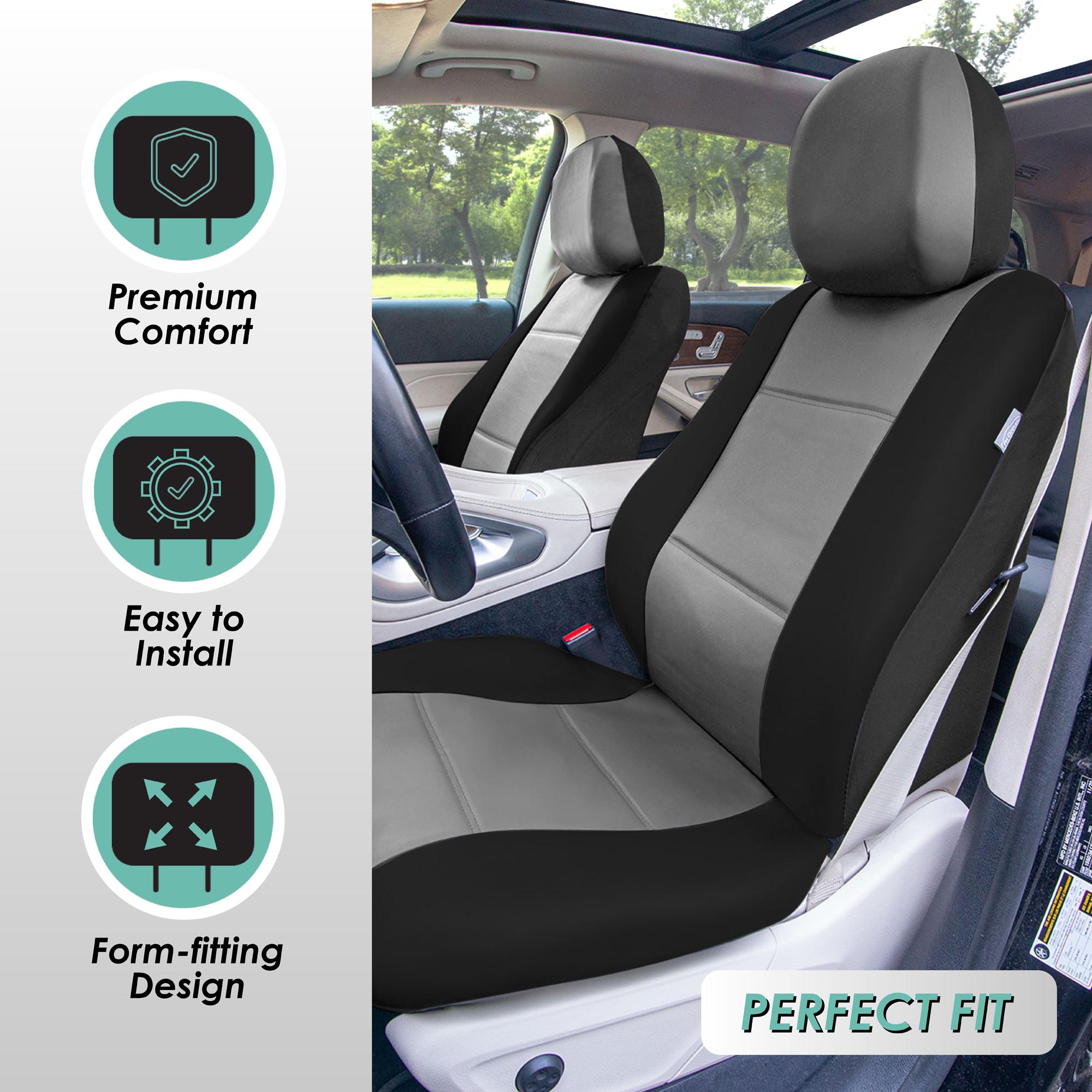 FH Group Universal Fit PU Leather Car Seat Covers for Truck SUV Van - Front Set - Picture 21 of 34