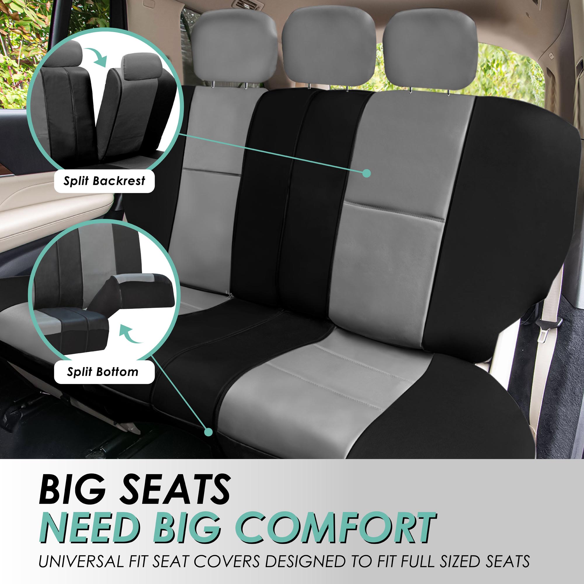 FH Group Universal Fit PU Leather Car Seat Covers for Truck SUV Van - Front Set - Picture 24 of 34