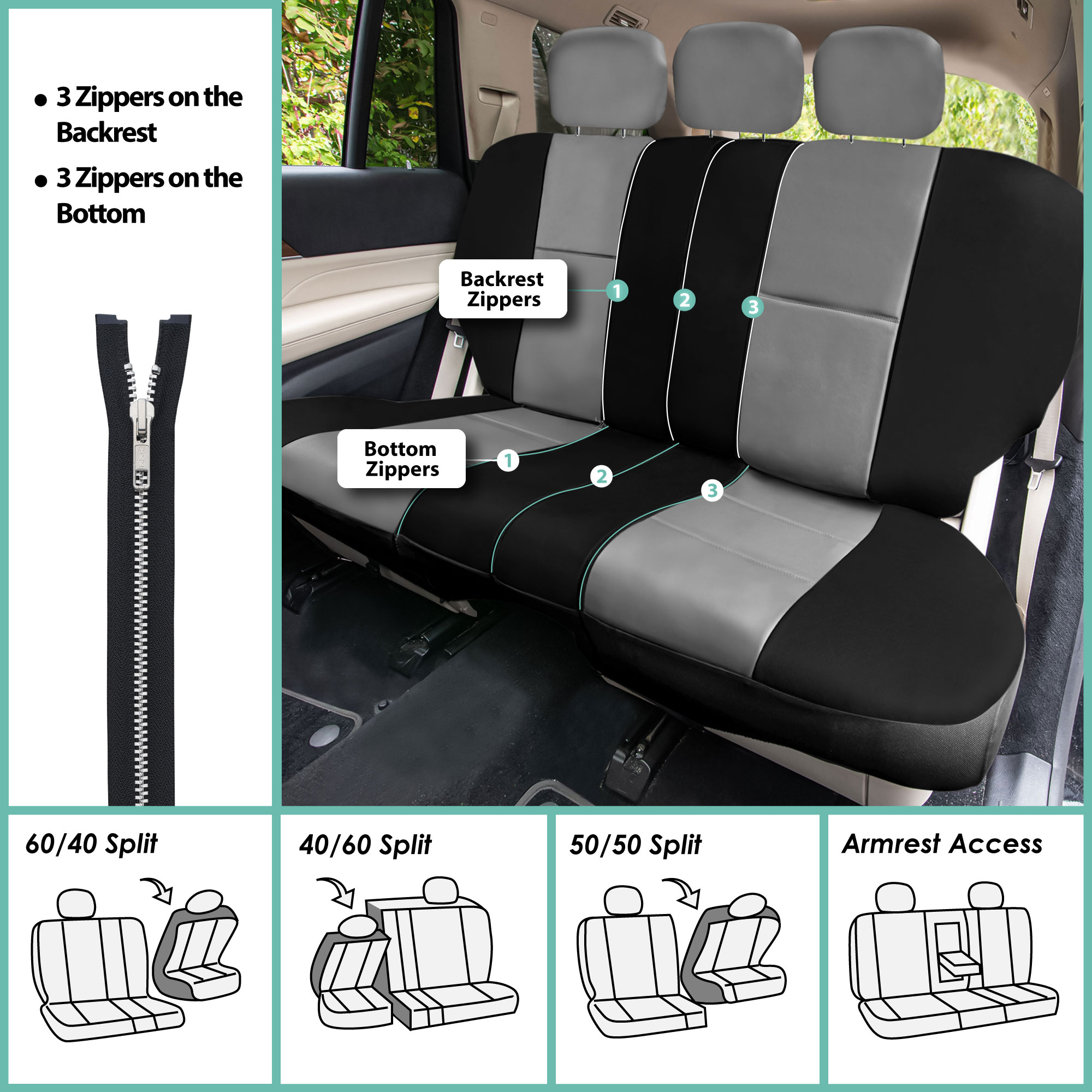 FH Group Universal Fit PU Leather Car Seat Covers for Truck SUV Van - Front Set - Picture 22 of 34