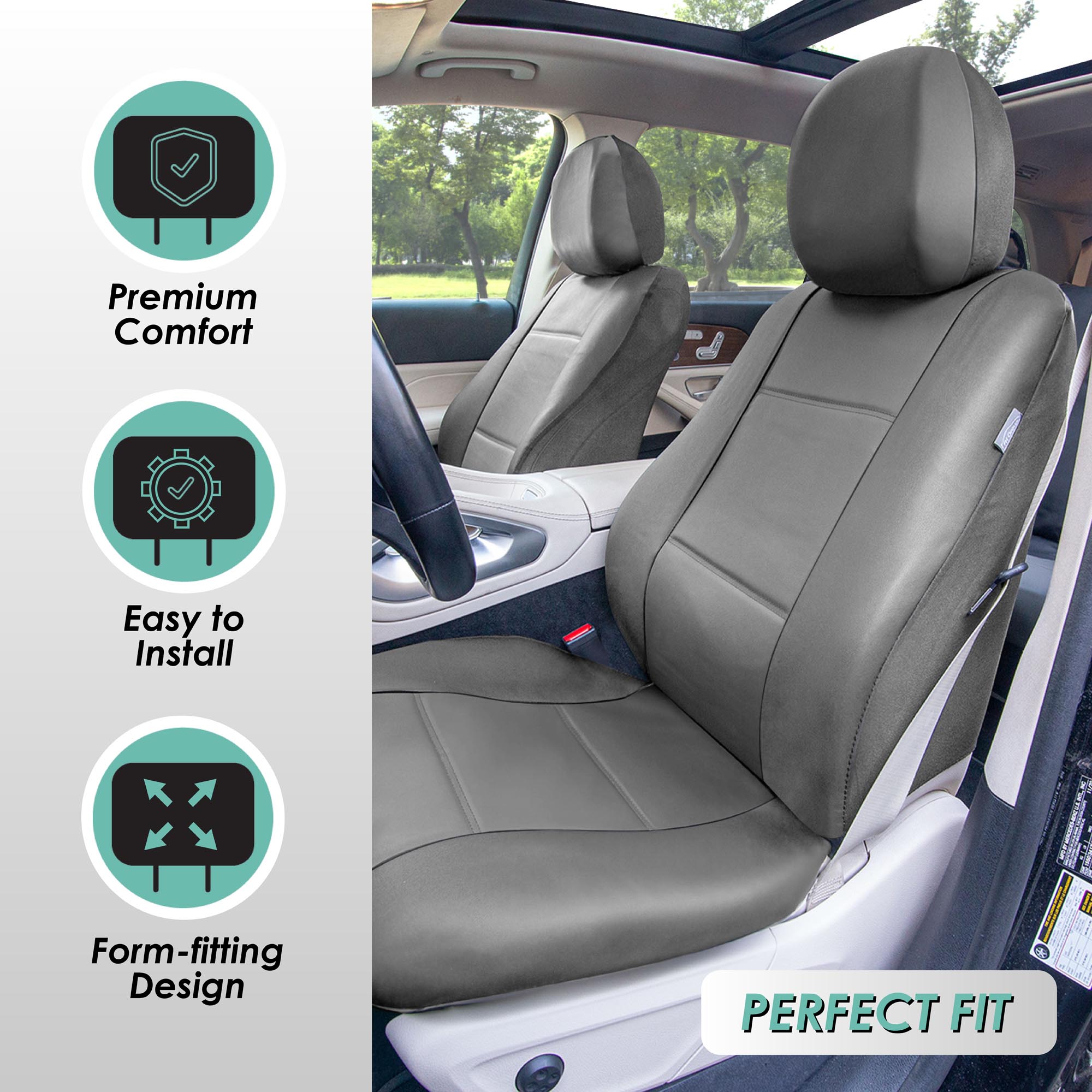 FH Group Universal Fit PU Leather Car Seat Covers for Truck SUV Van - Front Set - Picture 13 of 34