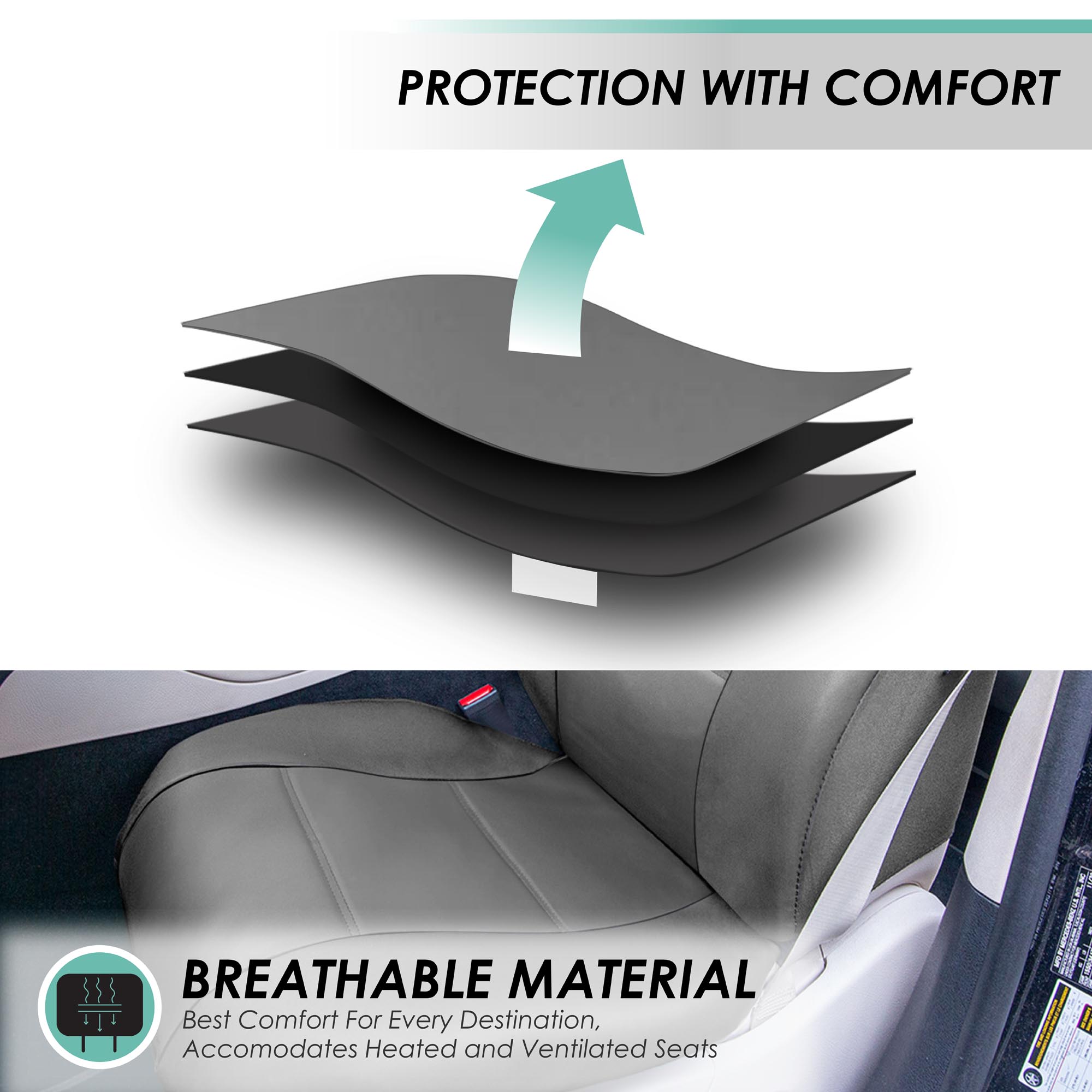 FH Group Universal Fit PU Leather Car Seat Covers for Truck SUV Van - Front Set - Picture 15 of 34