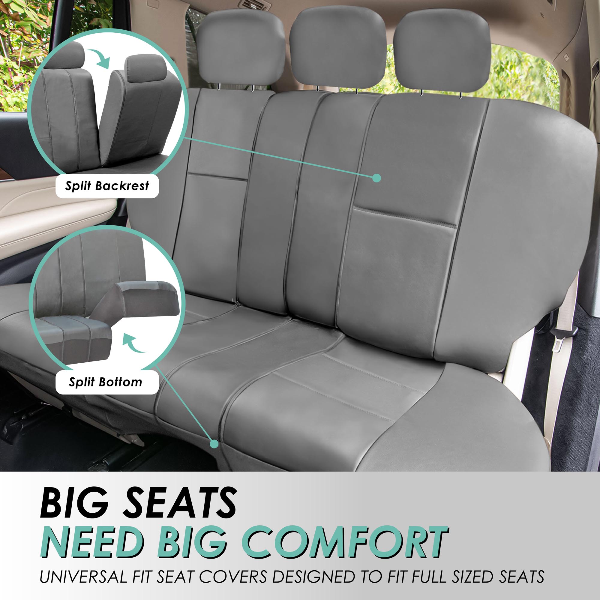 FH Group Universal Fit PU Leather Car Seat Covers for Truck SUV Van - Front Set - Picture 16 of 34