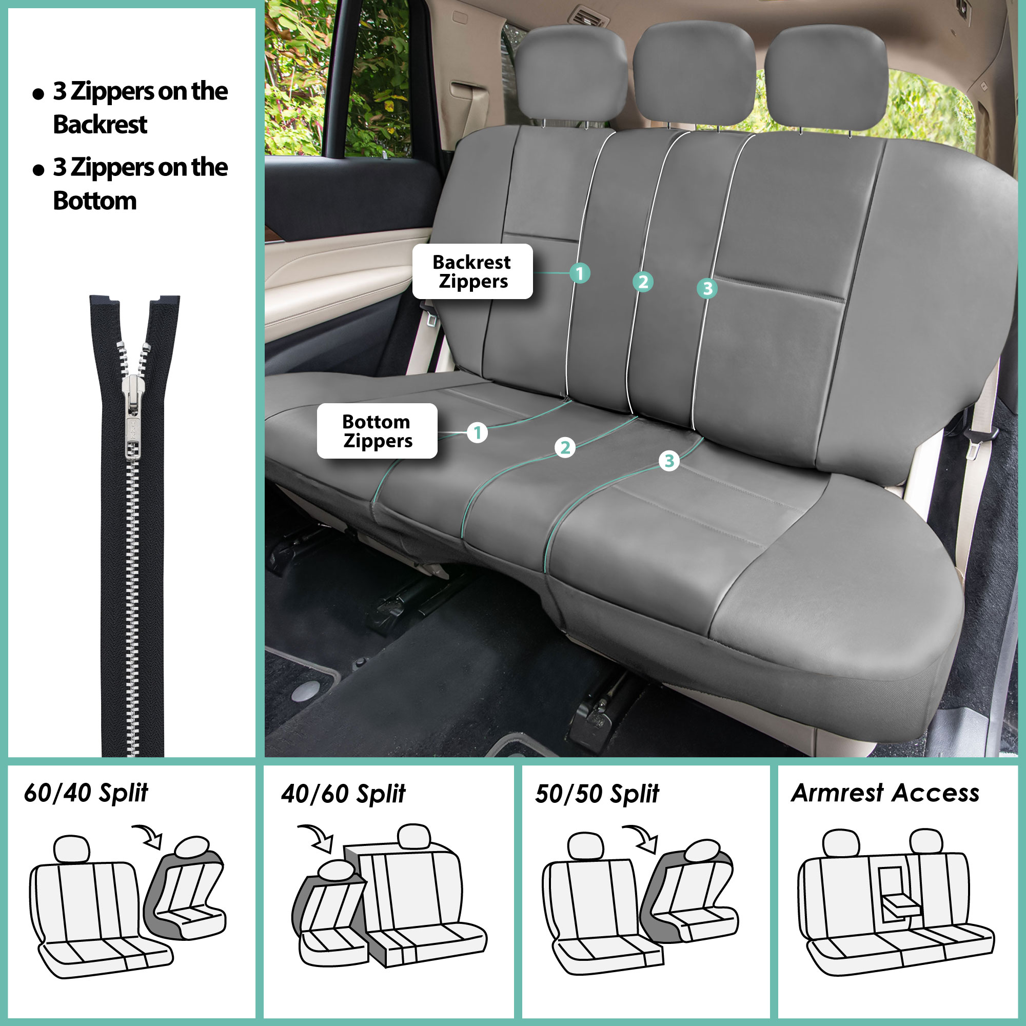FH Group Universal Fit PU Leather Car Seat Covers for Truck SUV Van - Front Set - Picture 14 of 34