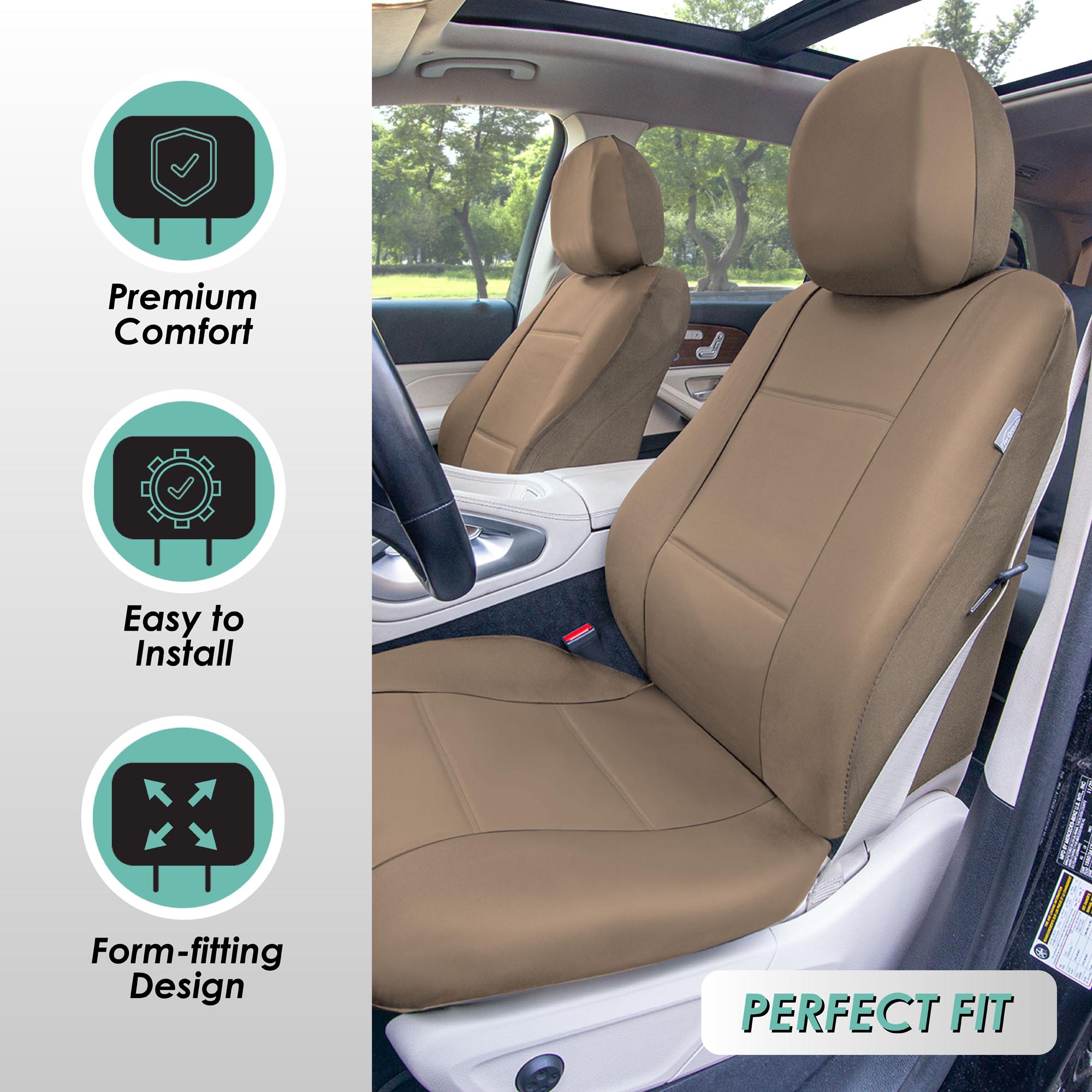 FH Group Universal Fit PU Leather Car Seat Covers for Truck SUV Van - Front Set - Picture 29 of 34