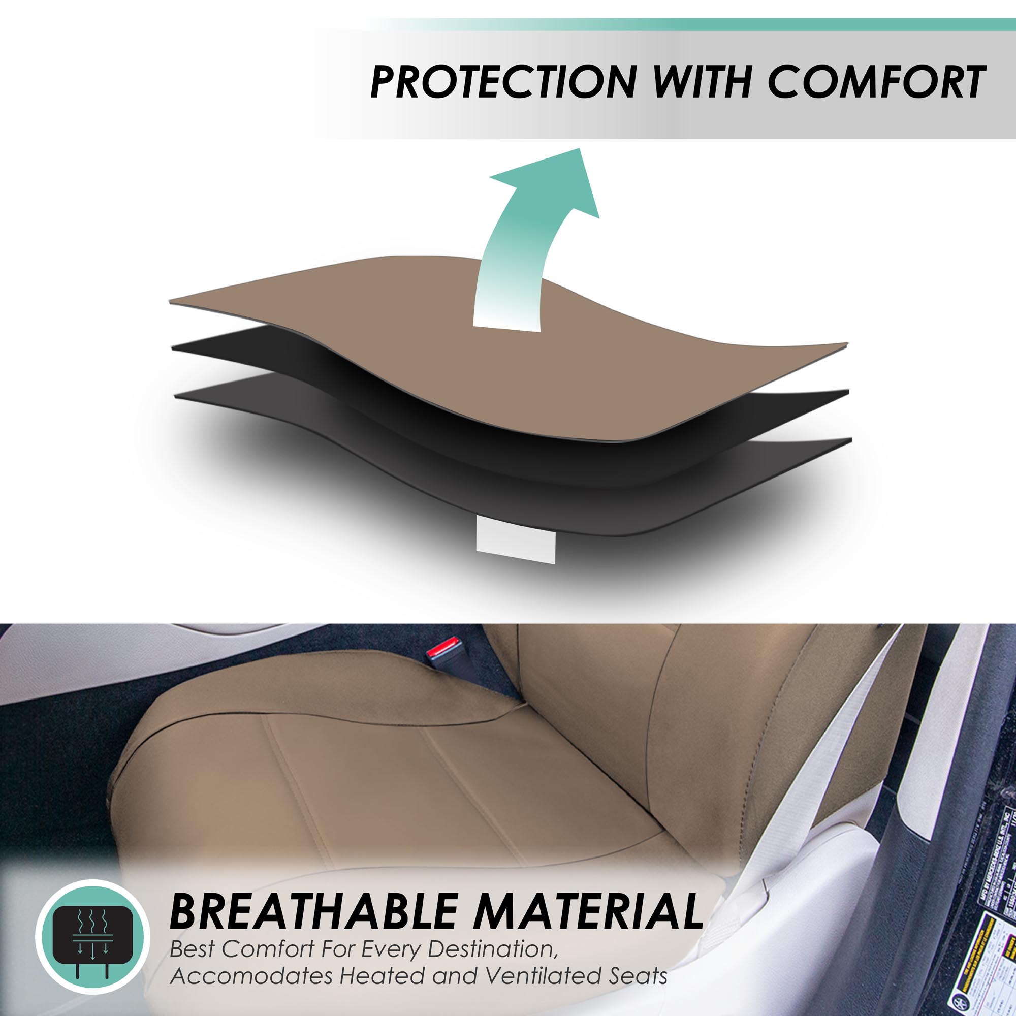 FH Group Universal Fit PU Leather Car Seat Covers for Truck SUV Van - Front Set - Picture 31 of 34