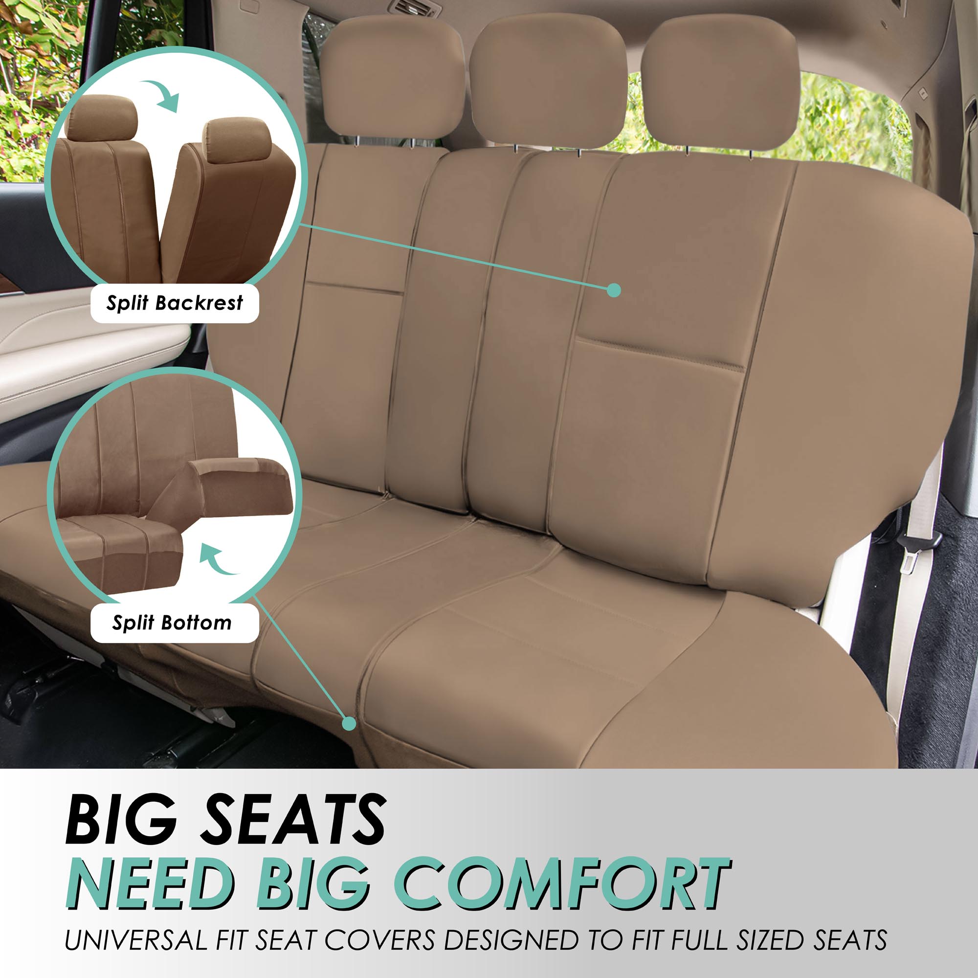FH Group Universal Fit PU Leather Car Seat Covers for Truck SUV Van - Front Set - Picture 32 of 34