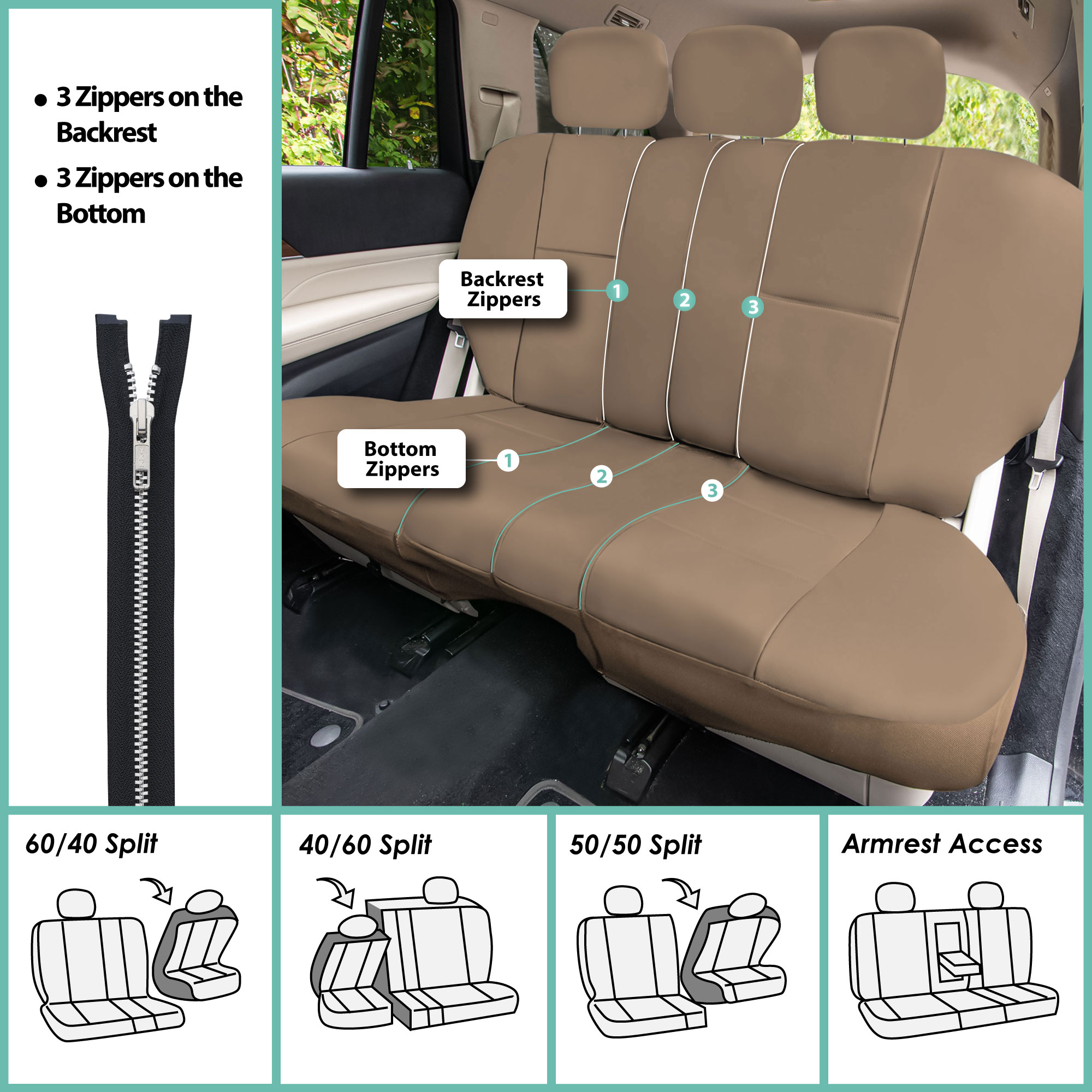 FH Group Universal Fit PU Leather Car Seat Covers for Truck SUV Van - Front Set - Picture 30 of 34