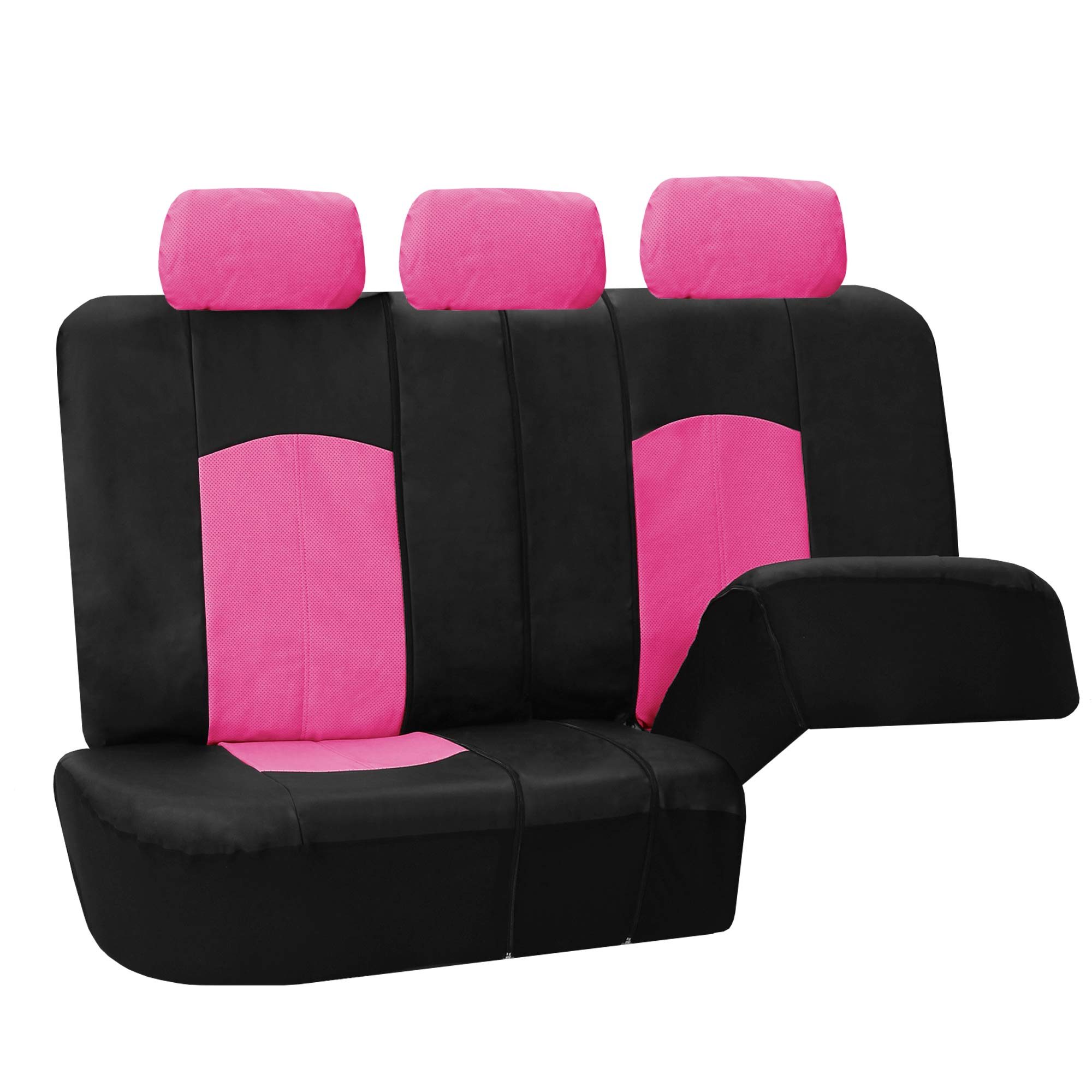 PU Leather Car Seat Covers For Auto Pink Black 5 Headrests Black Floor