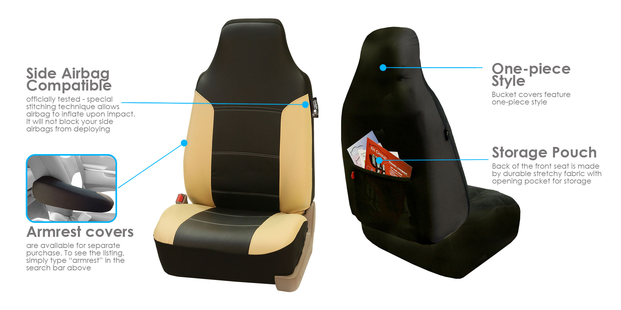 Highback Leather Car Seat Covers Full Set For Auto Beige